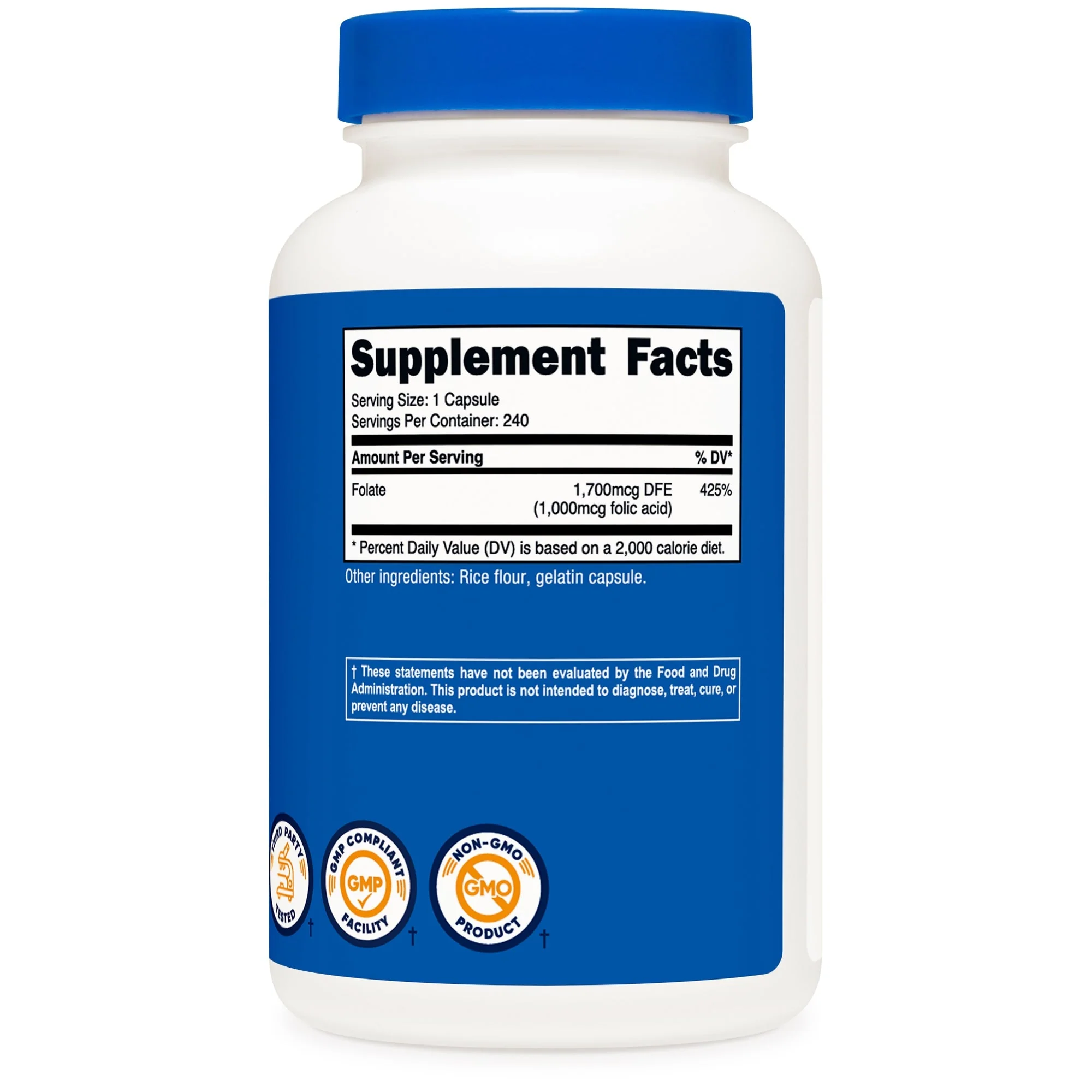 Nutricost Dietary Supplement nutricost Folic Acid (Vitamin B9) Folate 1,000 mcg Strength Capsule 240 Per Bottle (12/CS) - Image 3