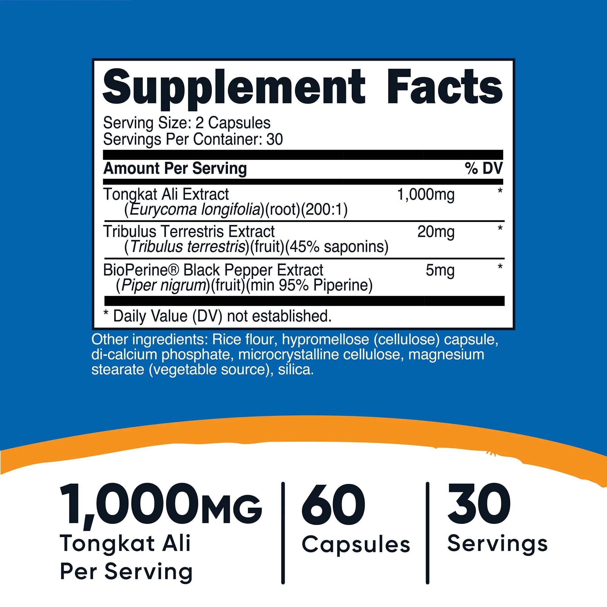 Nutricost Dietary Supplement nutricost Tongkat 1,000 mg Strength Capsule 60 Per Bottle (12/CS) - Image 4