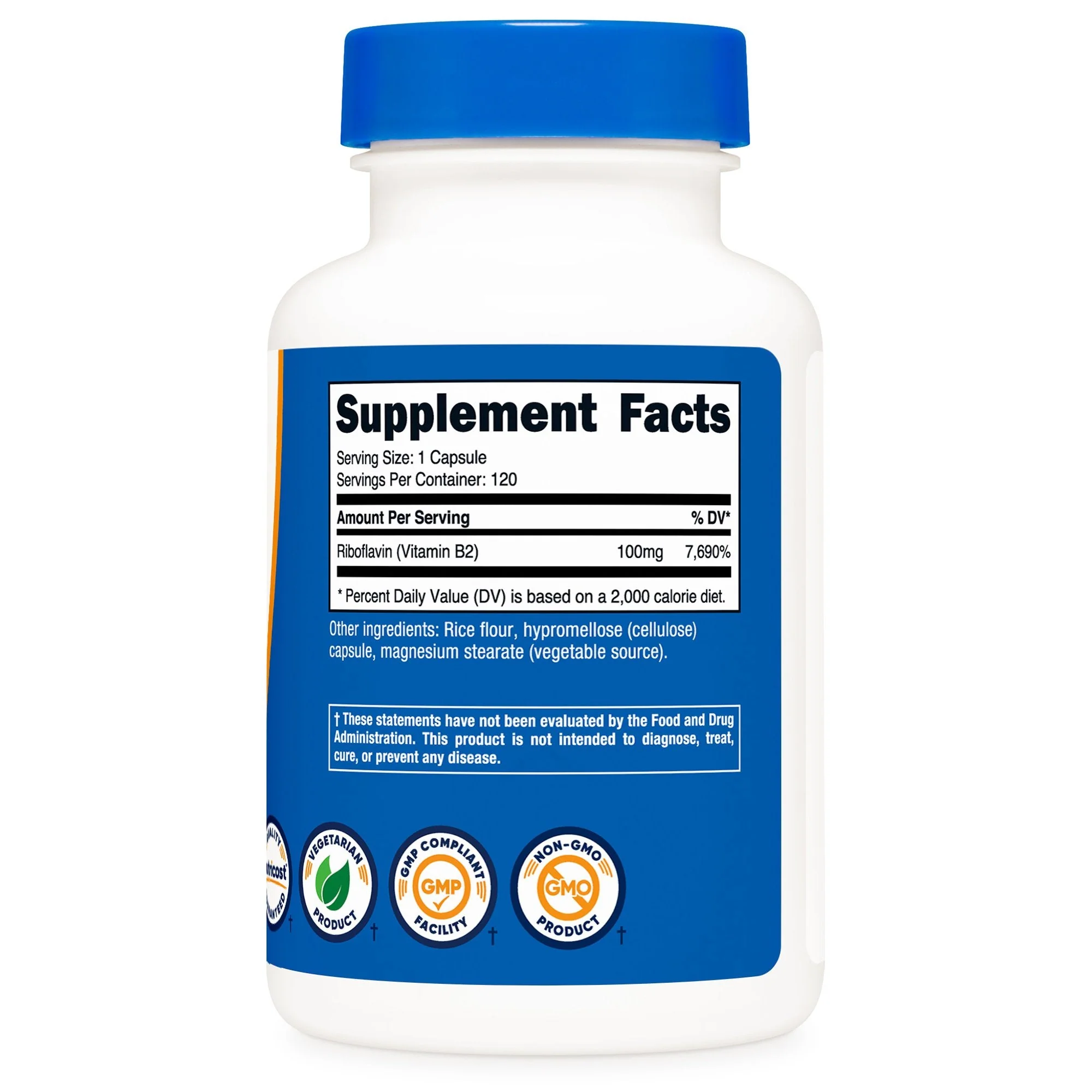 Nutricost Dietary Supplement nutricost Vitamin B2 Riboflavin Vitamin B2 100 mg Strength Capsule 120 Per Bottle (12/CS) - Image 3