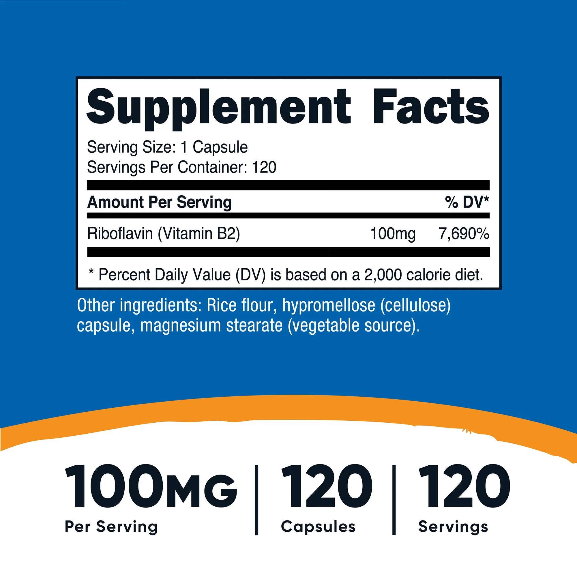 Nutricost Dietary Supplement nutricost Vitamin B2 Riboflavin Vitamin B2 100 mg Strength Capsule 120 Per Bottle (12/CS) - Image 4