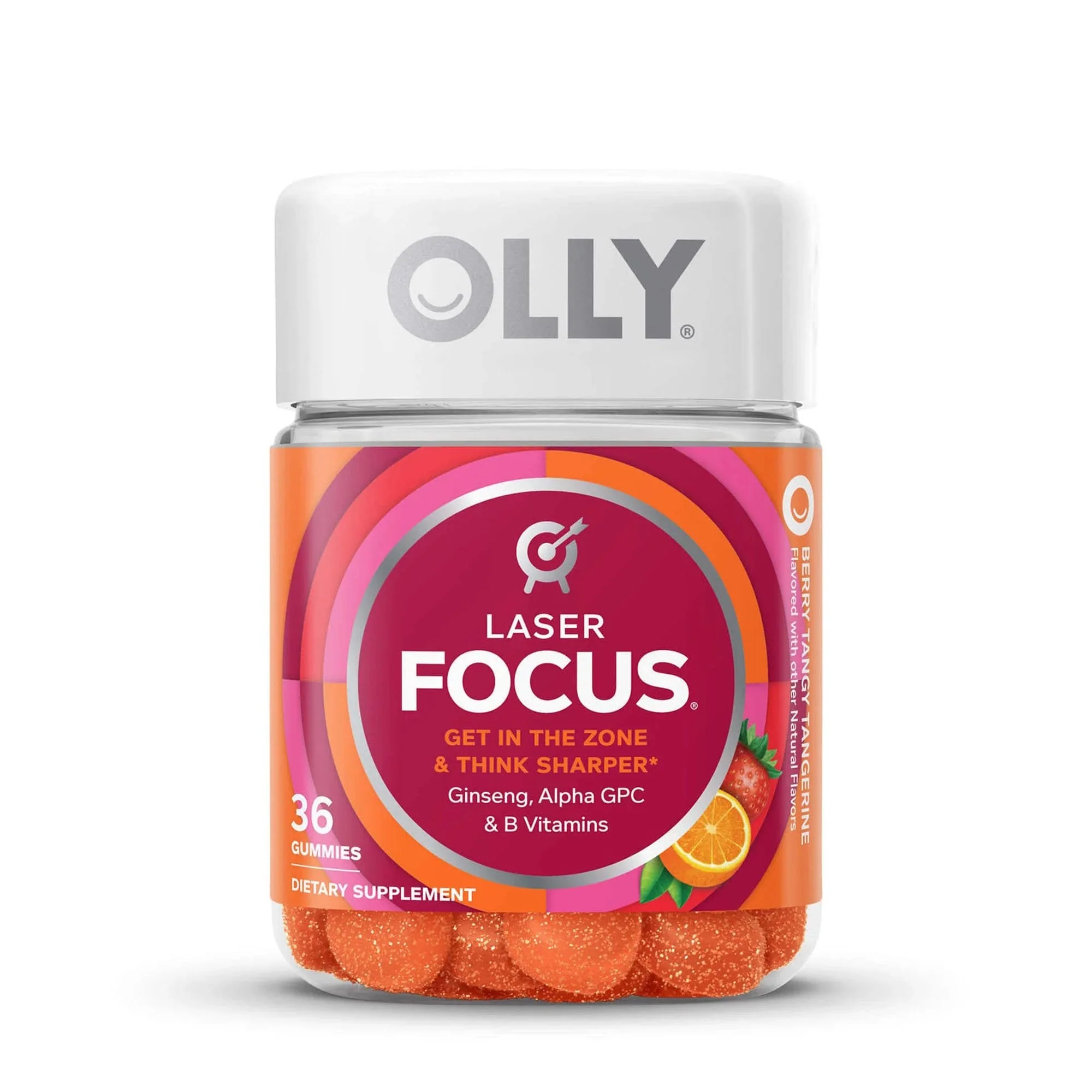 OLLY Public Benefit Corp Dietary Supplement OLLY Laser Focus B6 / B12 / Ginseng / Alpha GPC 2 mg - 50 mcg - 100 mg - 20 mg Strength Gummy 36 per Bottle Berry Tang Flavor