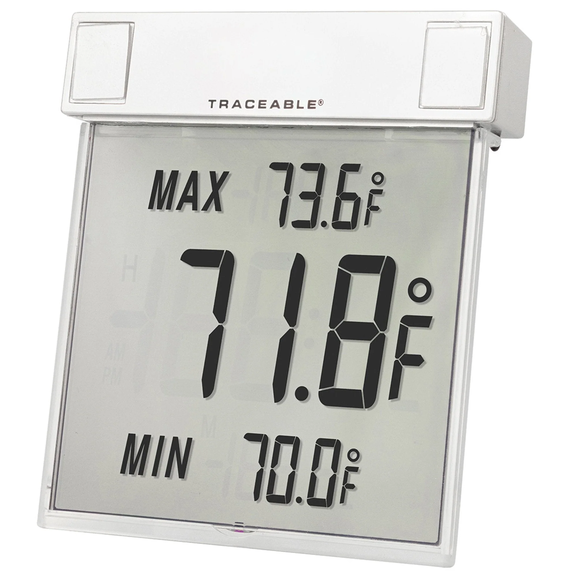Cole-Parmer/Antylia Scientific Digital Thermometer Traceable Big-Digit See-Thru Fahrenheit / Celsius -13° to +158°F (-25° to +70°C) Internal Sensor Multiple Mounting Options Battery Operated