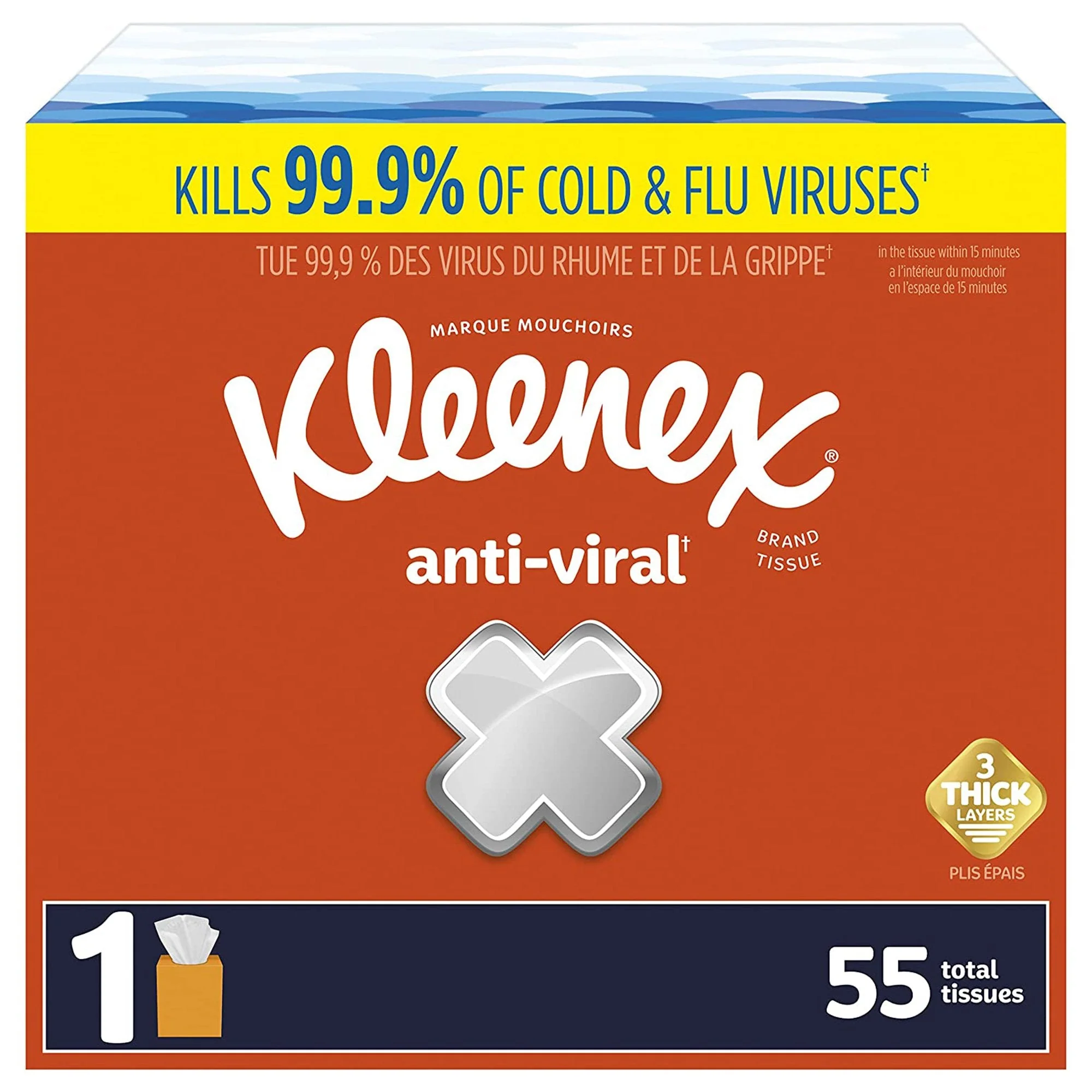 Kimberly Clark Facial Tissue Kleenex Anti-Viral White 8-1/5 X 8-1/5 Inch 55 Count (1485/CS) - Image 2
