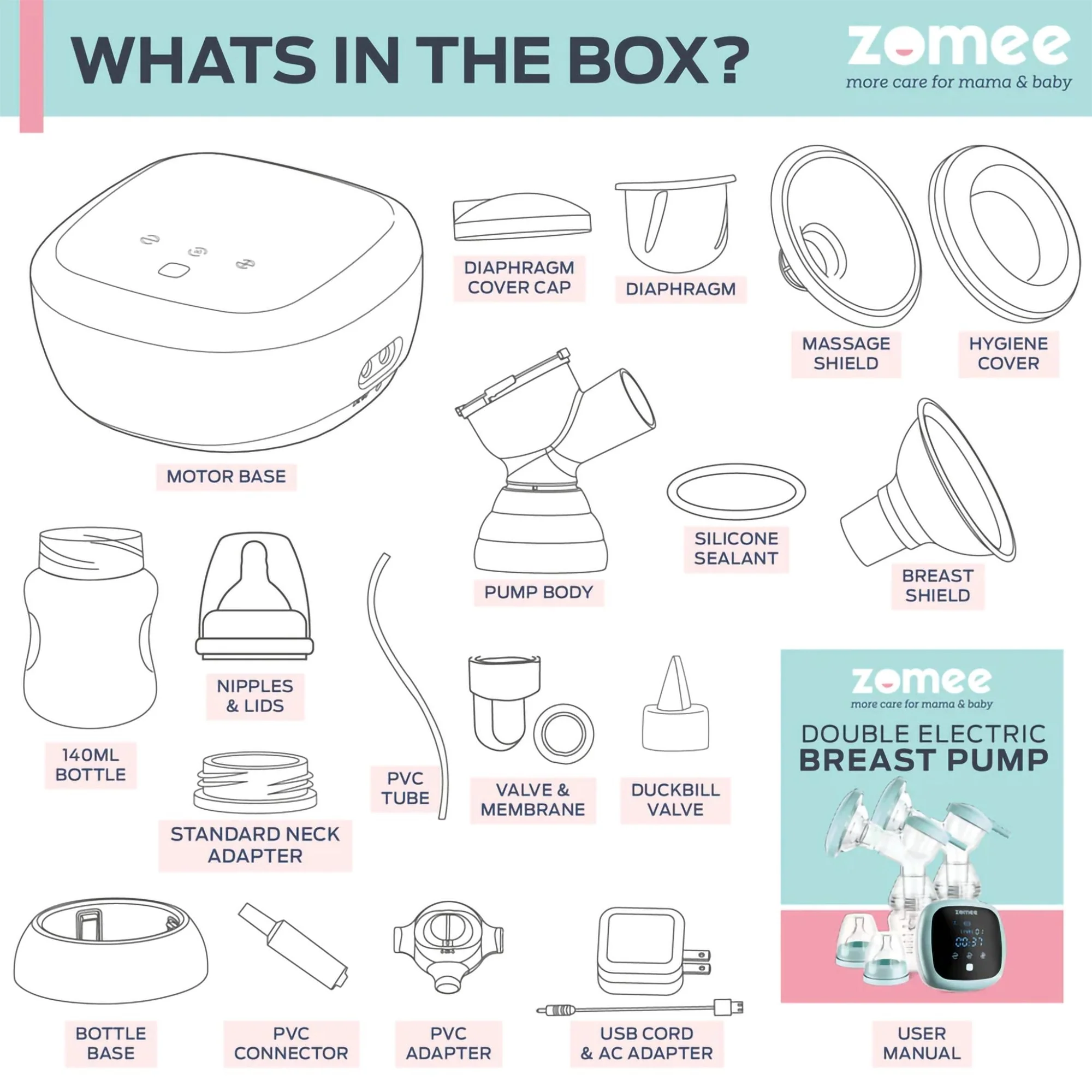 Zev Supplies Corp Zomee Z1 Double Electric Breast Pump Kit (12/CS) - Image 2
