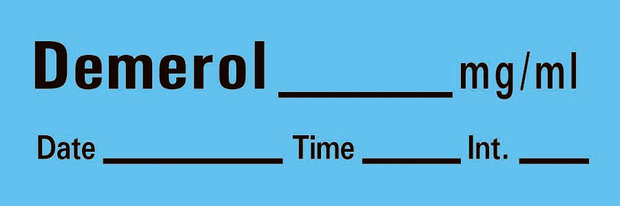 PDC Healthcare Drug Label Timemed Anesthesia Label Tape Demerol_mg/mL Date_Time_Int_ Blue 1/2 X 1-1/2 Inch