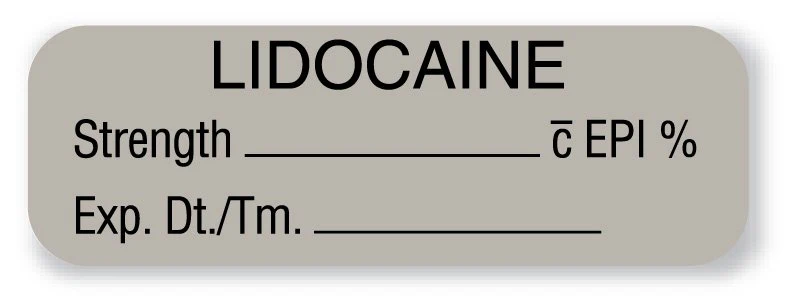 United Ad Label Drug Label UAL Anesthesia Label Lidocaine EPI Strength_% Exp Dt Tm Gray 1/2 X 1-1/2 Inch