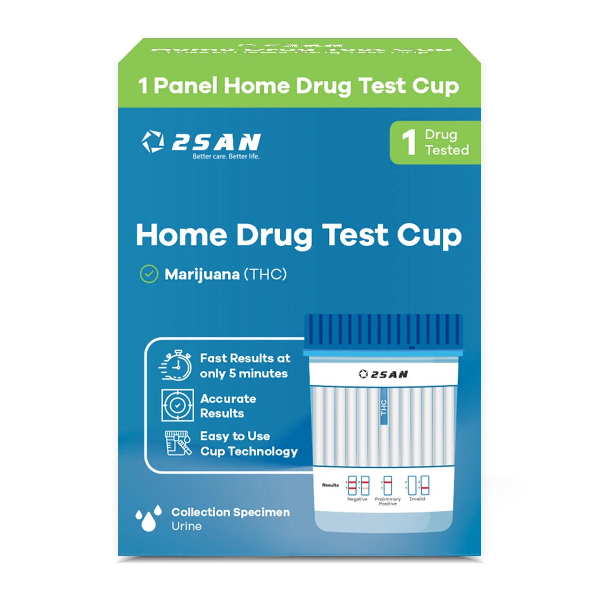 2San LLC Drugs of Abuse Test Kit 2San Cannabinoids (THC) 1 Test per Kit (18 Kits per Case) CLIA Waived (18/CS)