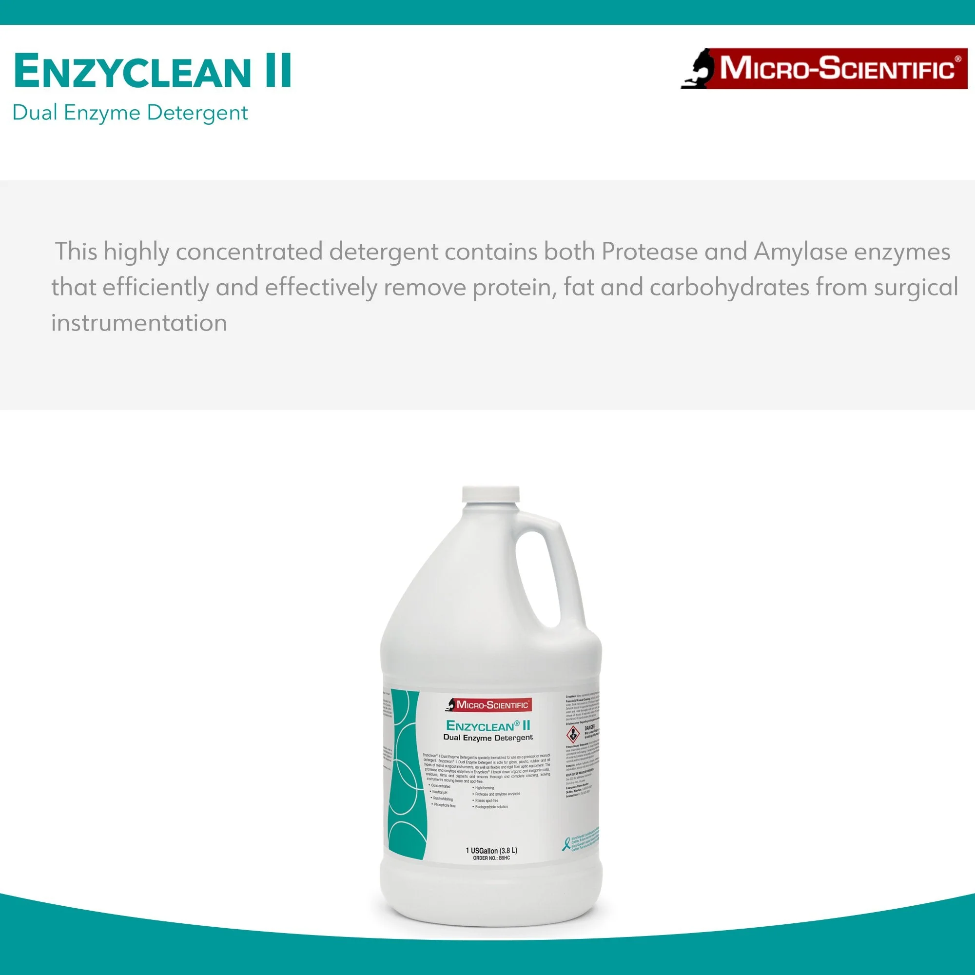 Micro Scientific Industries Enzyclean II Dual Enzymatic Instrument Detergent / Presoak (4/CS) - Image 2