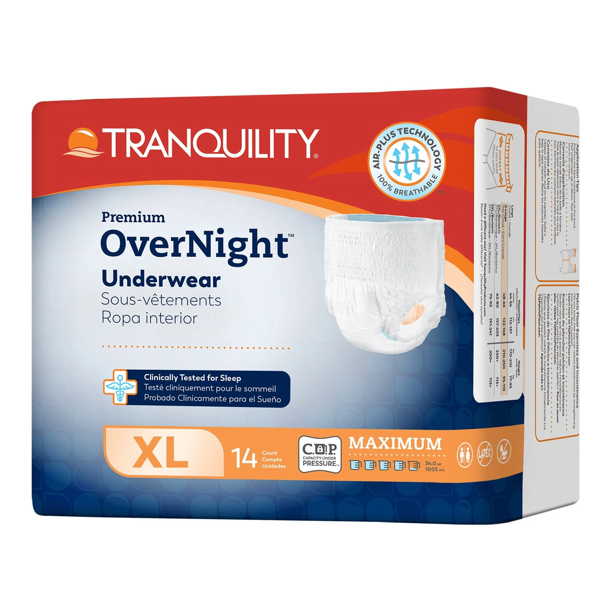 Principle Business Enterprises Tranquility Premium OverNight Disposable Absorbent Underwear, XL (56/CS)