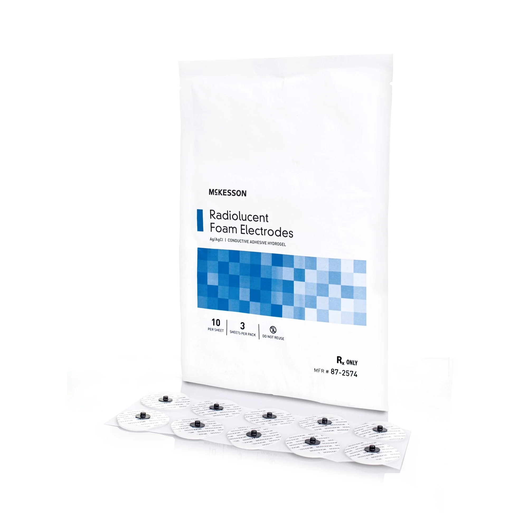 ECG Monitoring Electrode McKesson Snap Connector Conductive Adhesive Gel Tape Backing Adult Radiolucent 30 per Pack