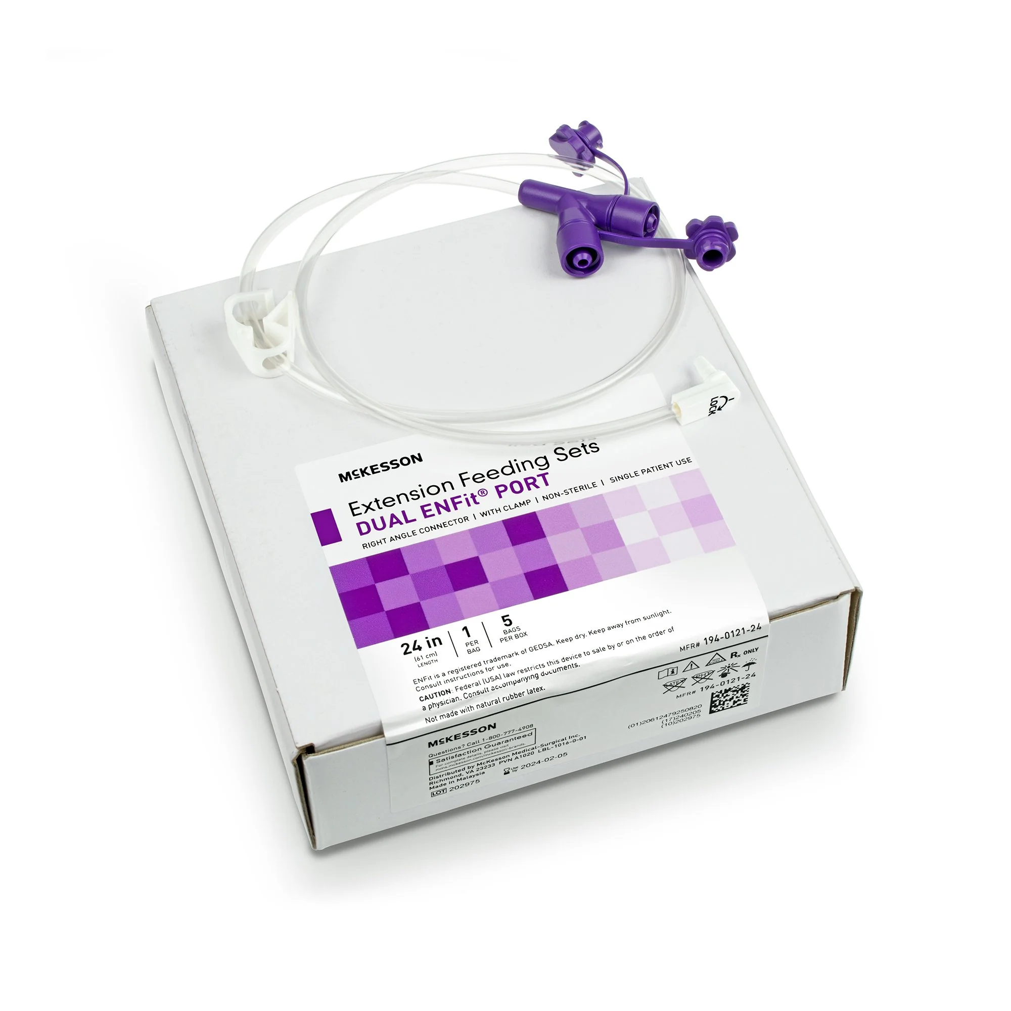 Enteral Feeding Extension Set McKesson 24 Inch, Enfit, Y-Port, Right Angle Connector and Clamp, NonSterile For Use with Low-Profile Gastrostomy, Jejunal and Transgastric-Jejunal Feeding Tube