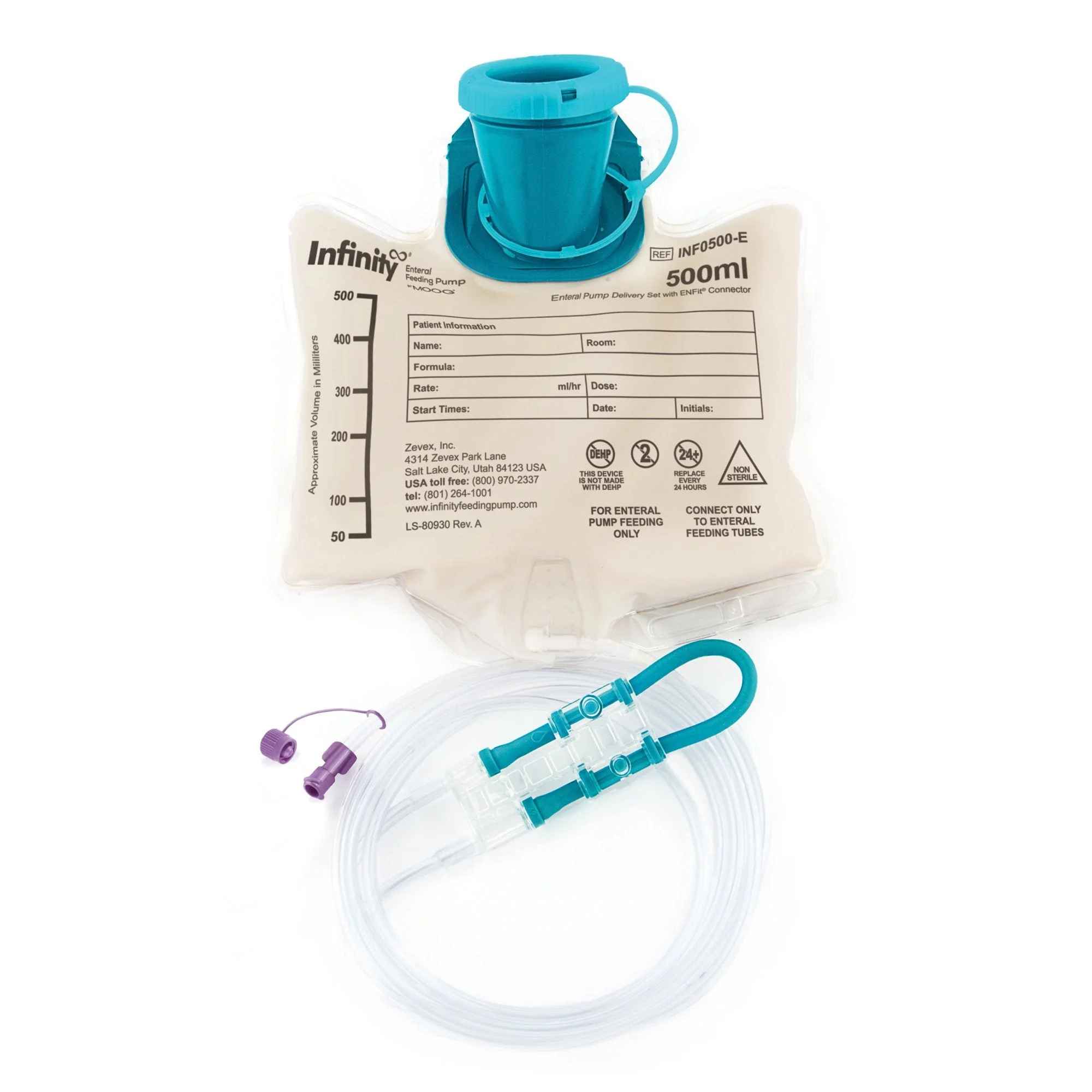 Enteral Feeding Pump Bag Set with ENFit Connector Infinity 500 mL Silicone NonSterile