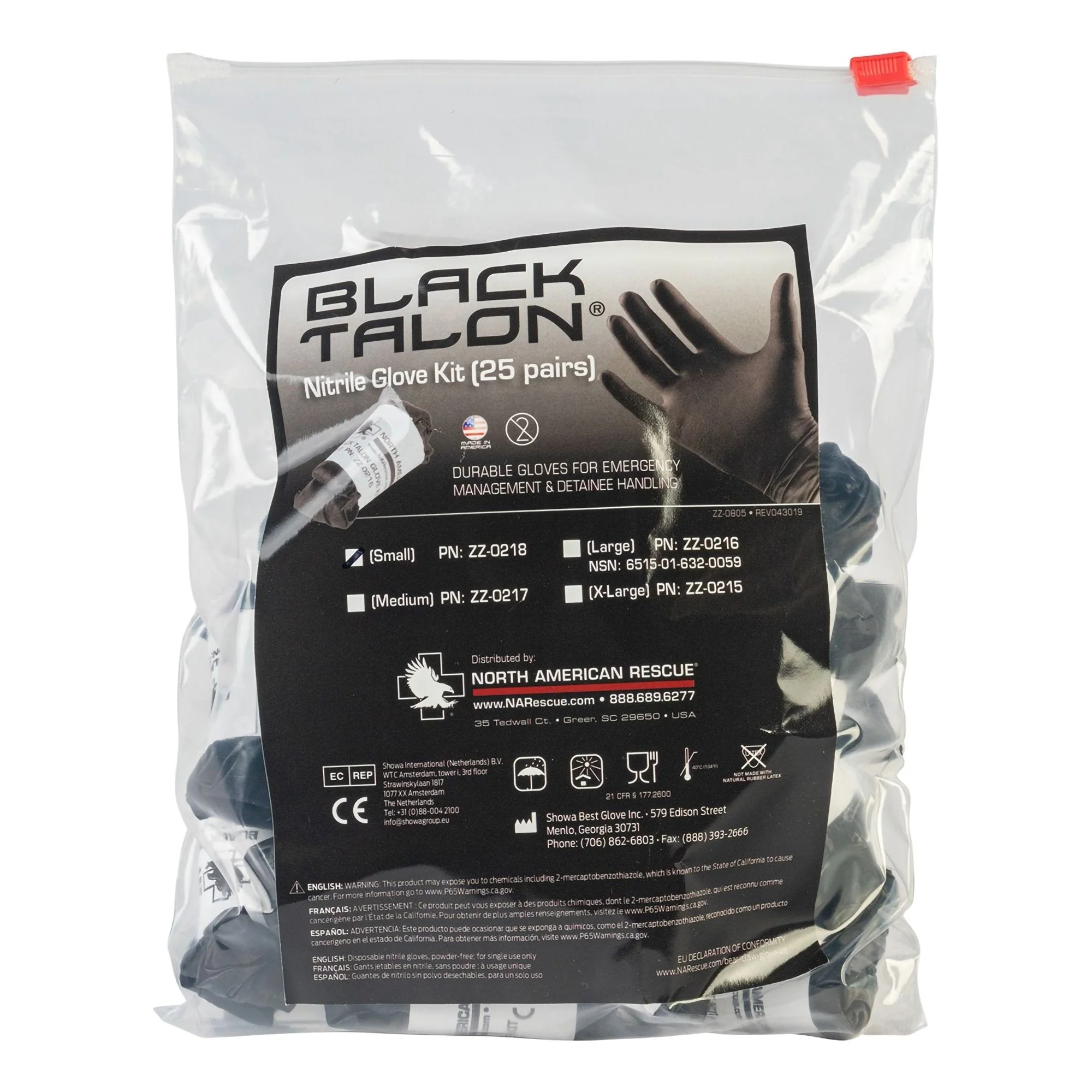 North American Rescue Black Talon Nitrile Extended Cuff Length Exam Glove, Medium, Black (25/PK)