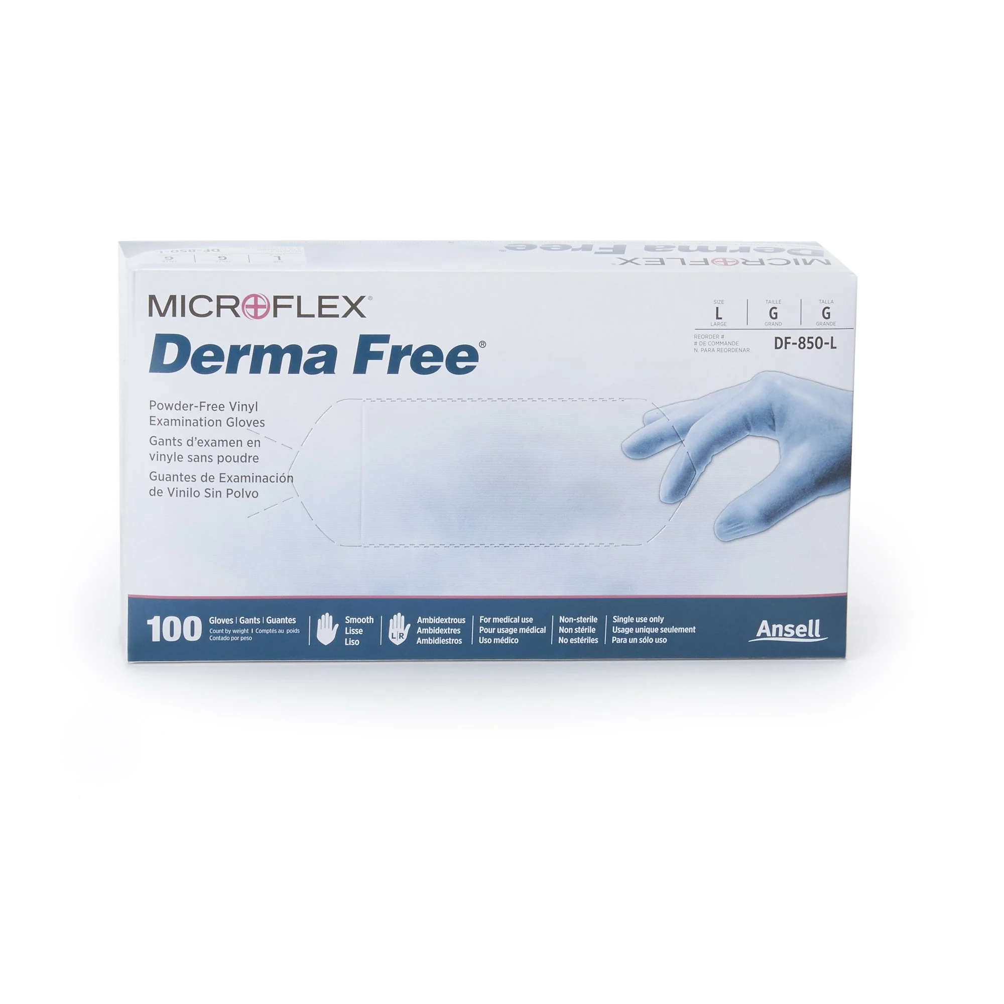 Microflex Medical Derma Free Vinyl Exam Glove, Large, Clear (1000/CS) - Image 2