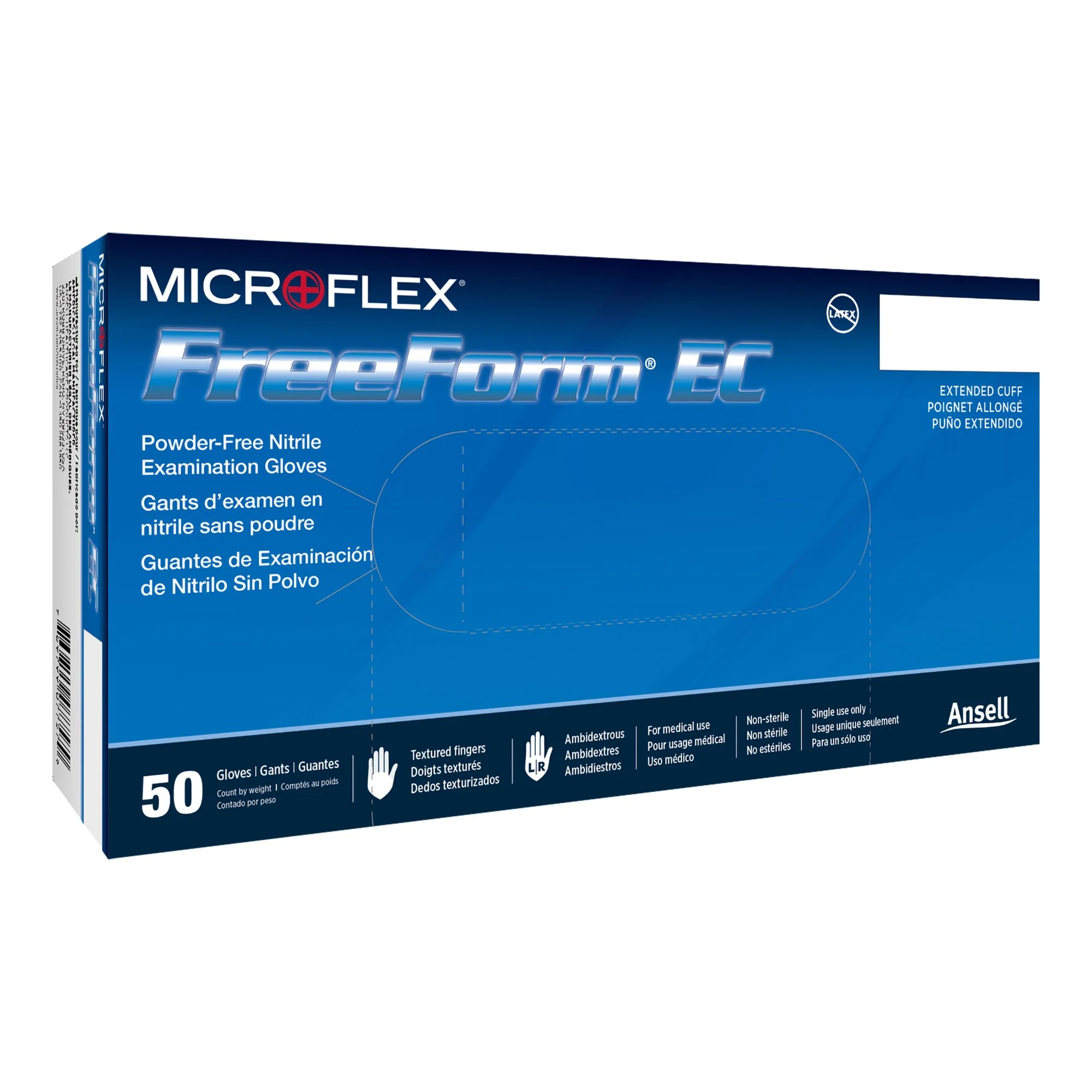 Exam Glove FreeForm EC Large 50 per Box NonSterile Nitrile Extended Cuff Length Textured Fingertips Blue Not Rated