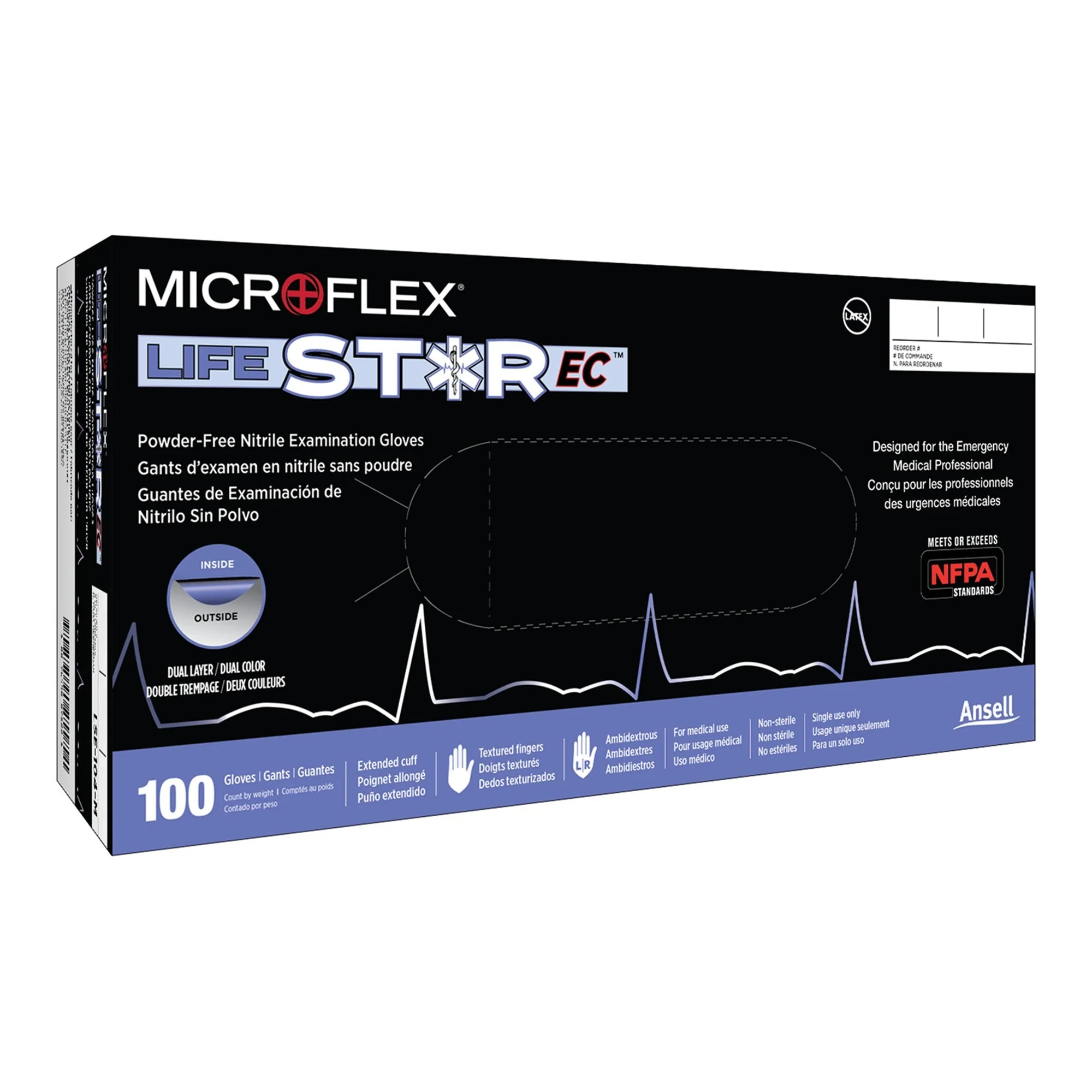 Microflex Medical LifeStar EC Extended Cuff Length Exam Glove, 2X-Large, White / Blue (1000/CS)