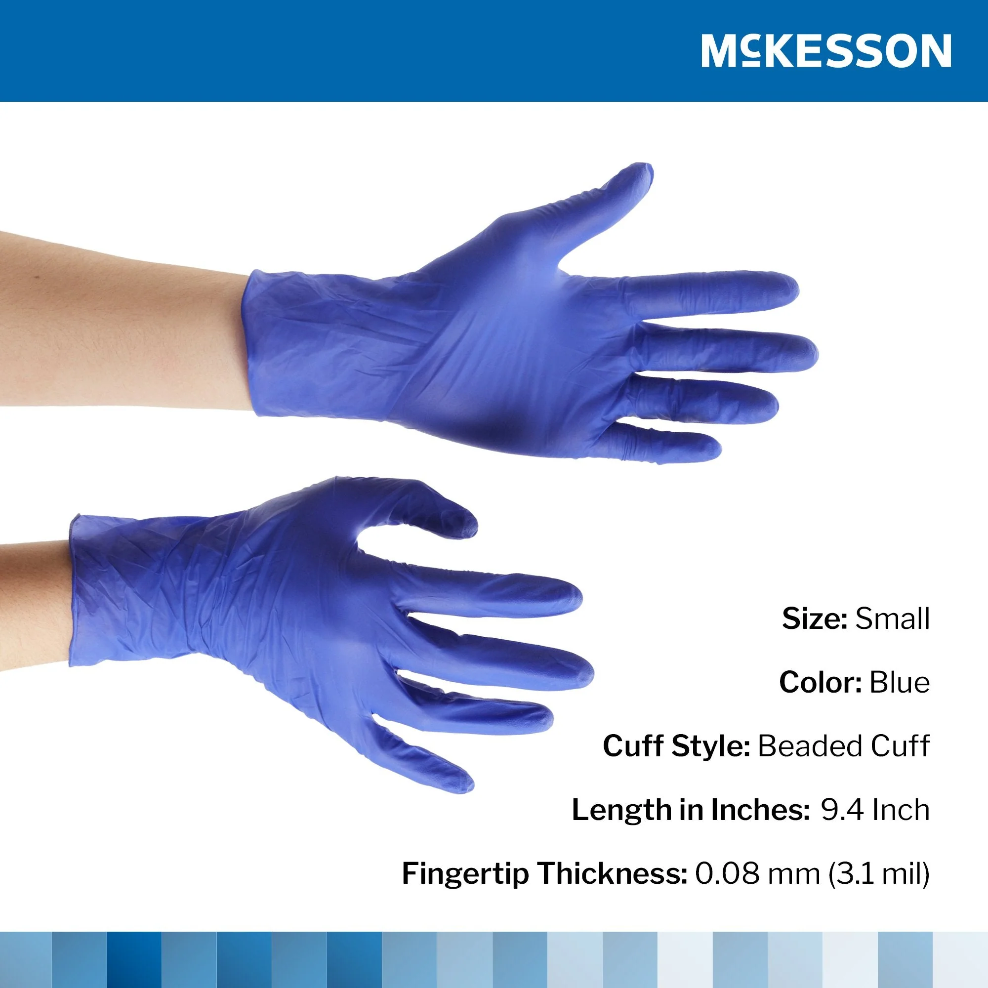 McKesson Brand McKesson Confiderm 3.0 Nitrile Exam Glove, Small, Blue (10/CS) - Image 2