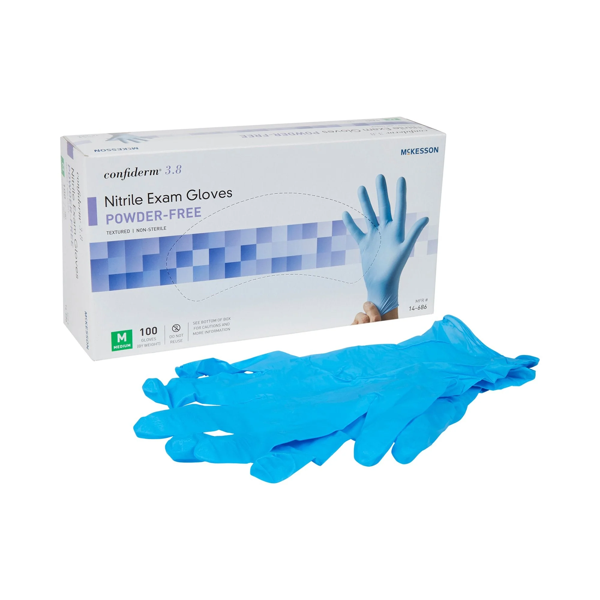McKesson Brand McKesson Confiderm 3.8 Nitrile Exam Glove, Medium, Blue (1000/CS)