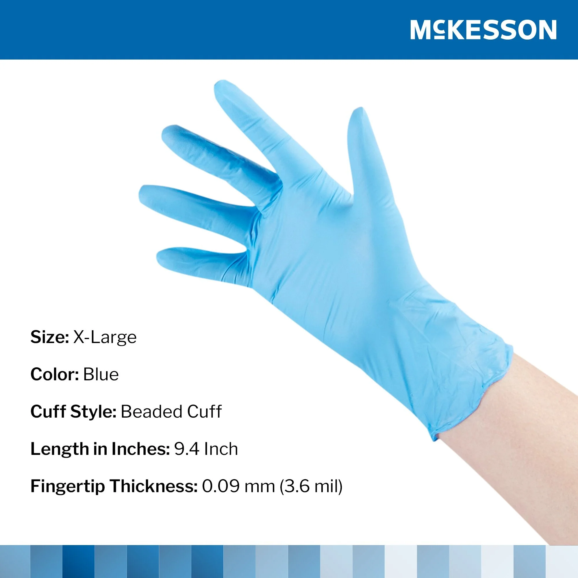 McKesson Brand McKesson Confiderm 3.8 Nitrile Exam Glove, Extra Large, Blue (1000/CS) - Image 2