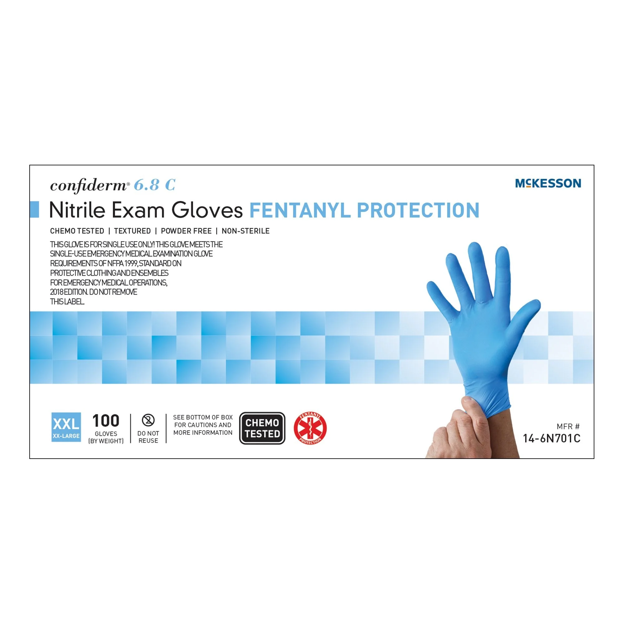 McKesson Brand McKesson Confiderm 6.8C Nitrile Exam Glove, 2X-Large, Blue (1000/CS)