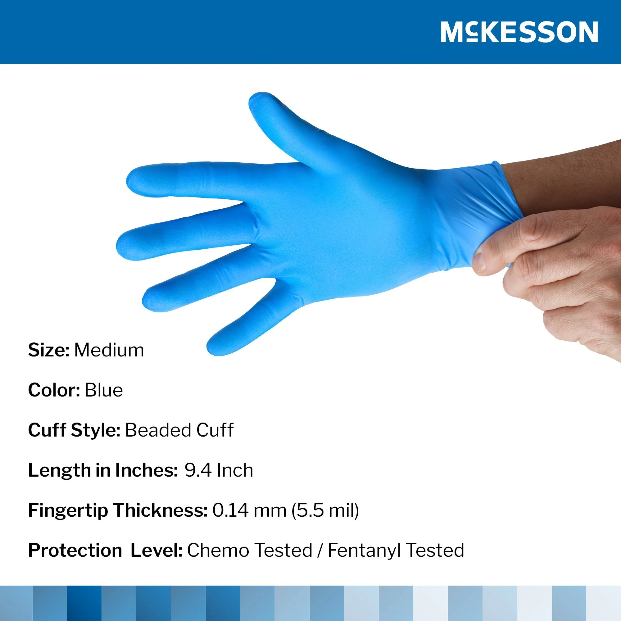 McKesson Brand McKesson Confiderm 6.8C Nitrile Exam Glove, Medium, Blue (1000/CS) - Image 2