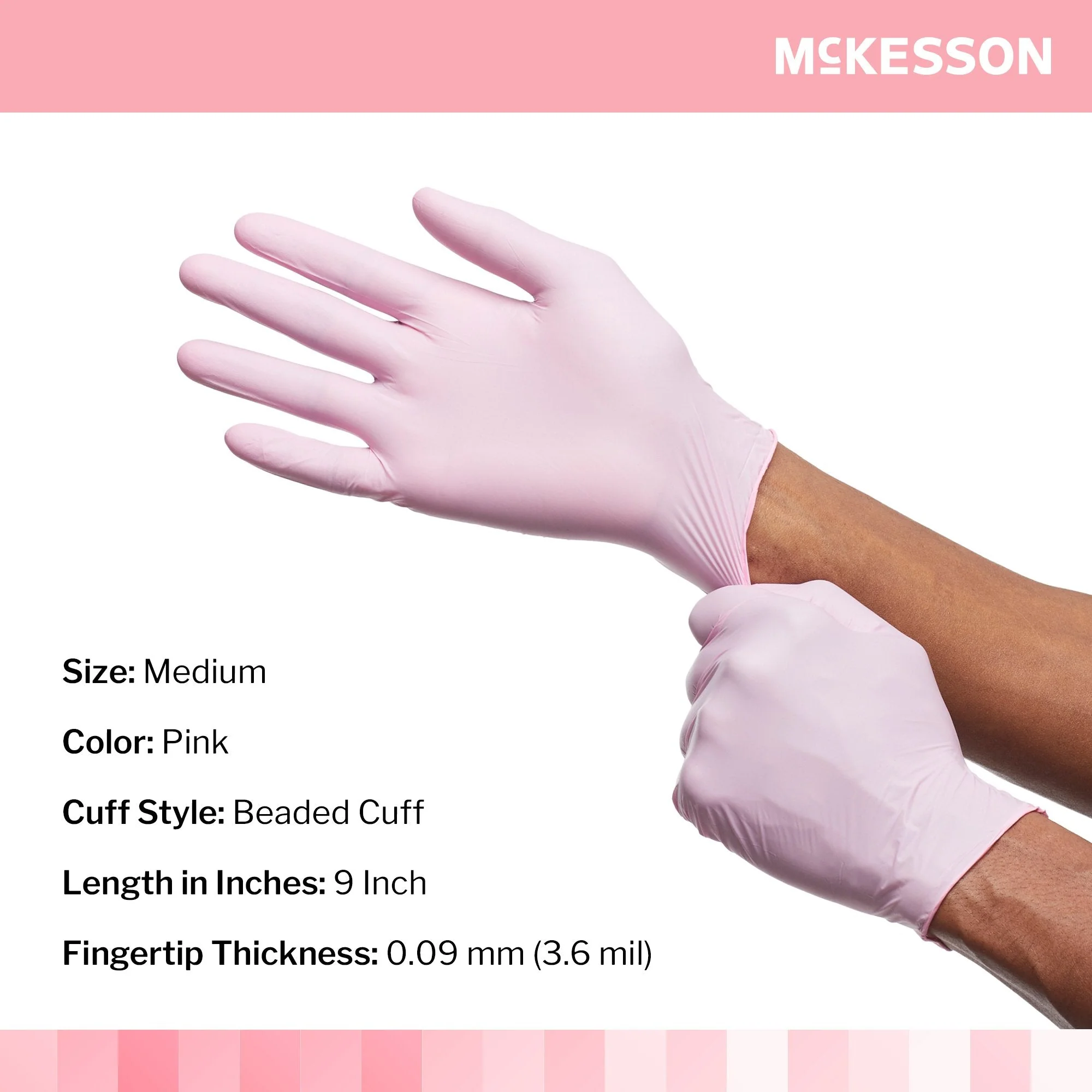 McKesson Brand McKesson Pink Nitrile Exam Glove, Medium, Pink (2500/CS) - Image 2