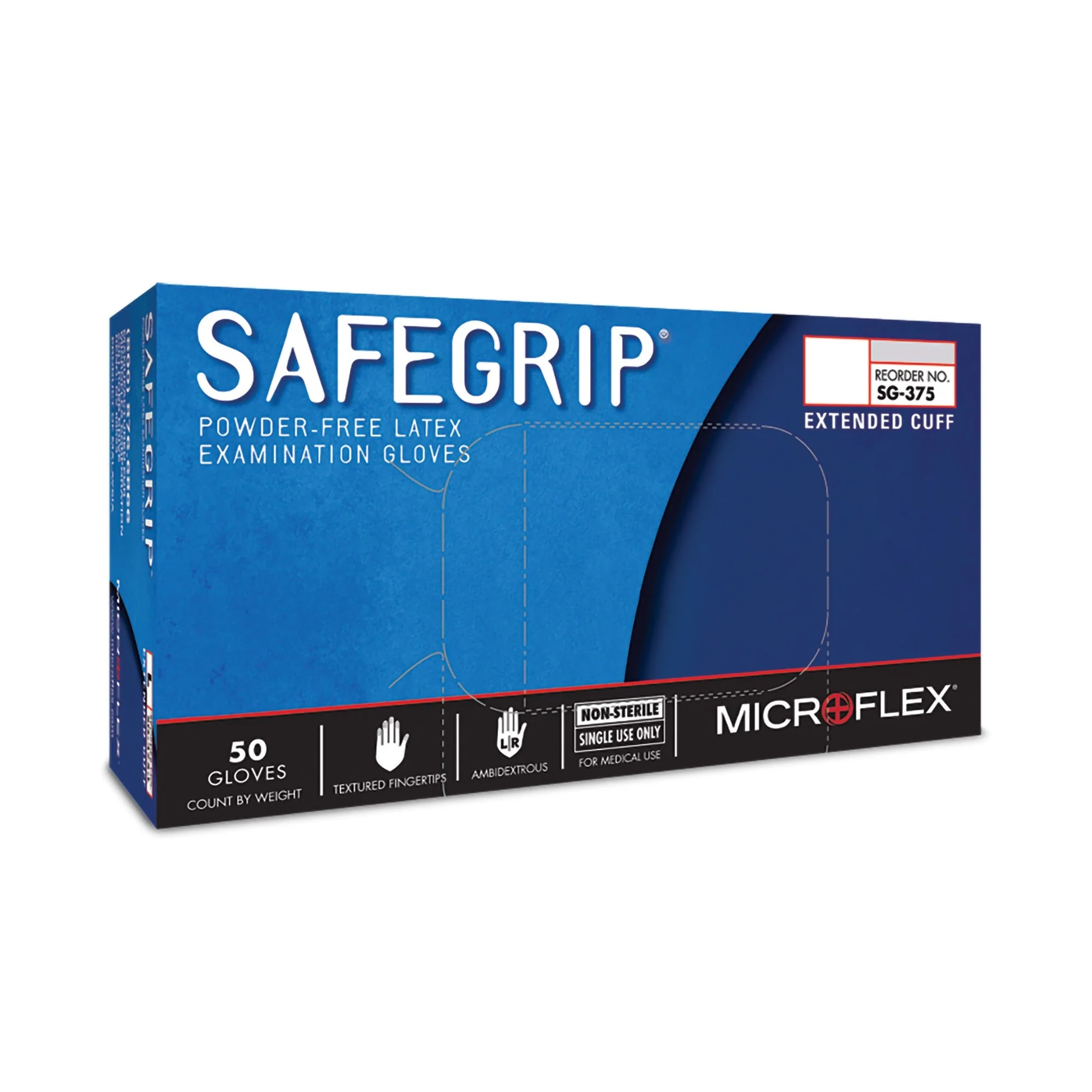 Microflex Medical SafeGrip Latex Extended Cuff Length Exam Glove, Small, Blue (500/CS) - Image 2