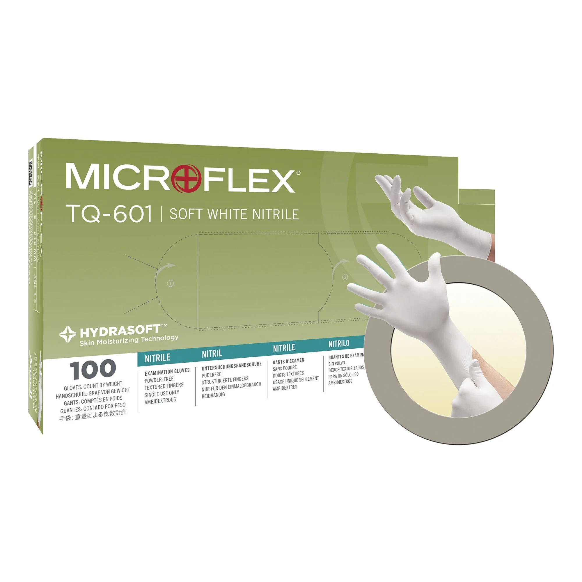 Exam Glove Soft White Nitrile* X-Small 100 per Box NonSterile Nitrile Standard Cuff Length Textured Fingertips White Not Rated