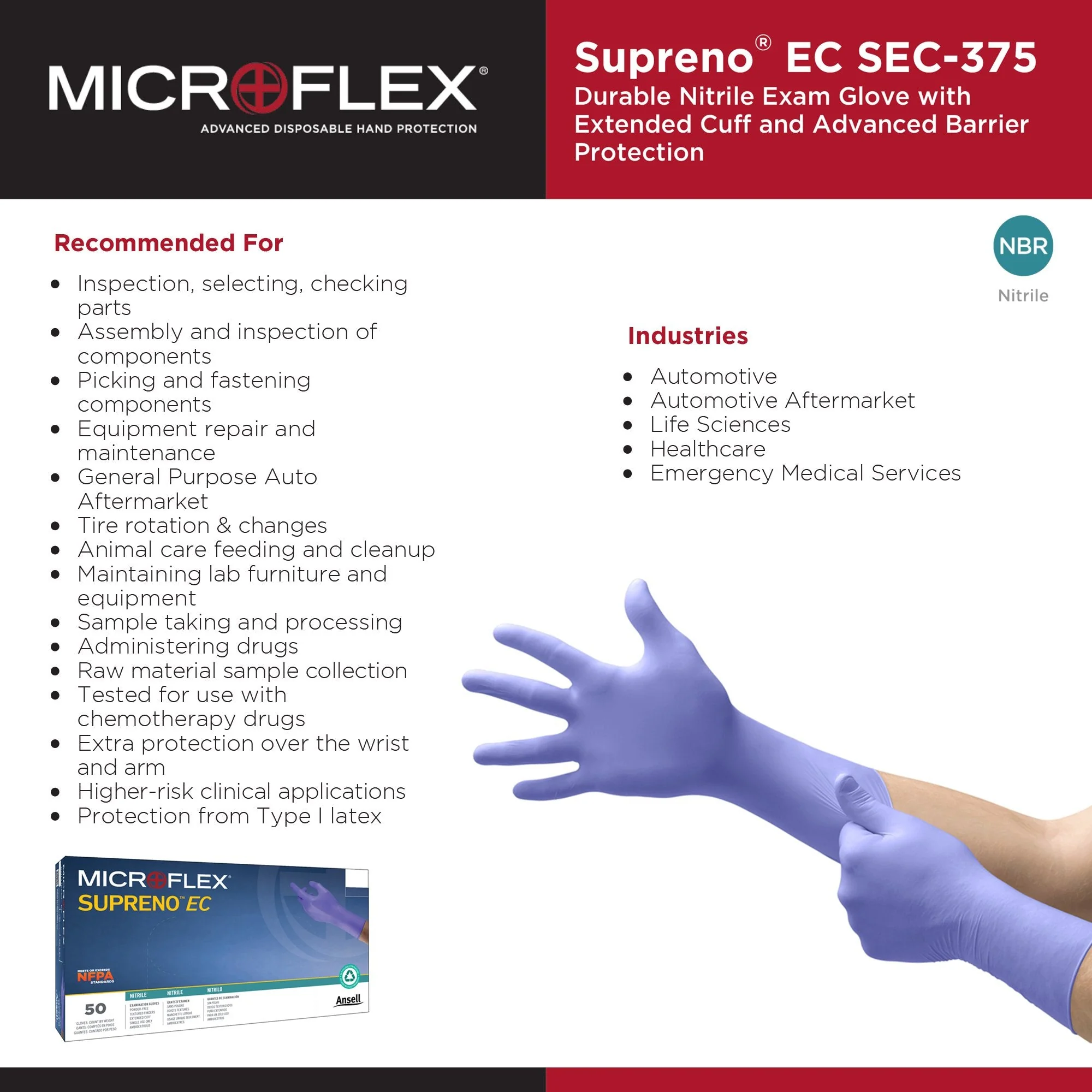 Microflex Medical Supreno EC Nitrile Extended Cuff Length Exam Glove, Extra Large, Blue (500/CS) - Image 4