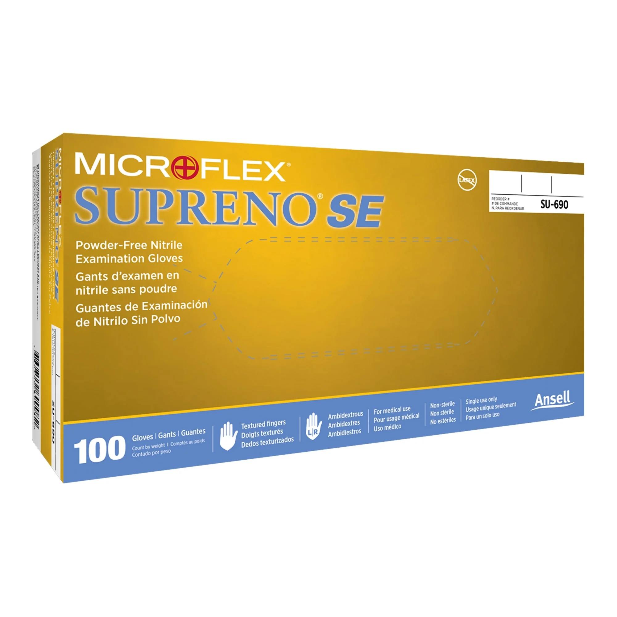 Exam Glove Supreno SE X-Small 100 per Box NonSterile Nitrile Standard Cuff Length Textured Fingertips Blue Not Rated