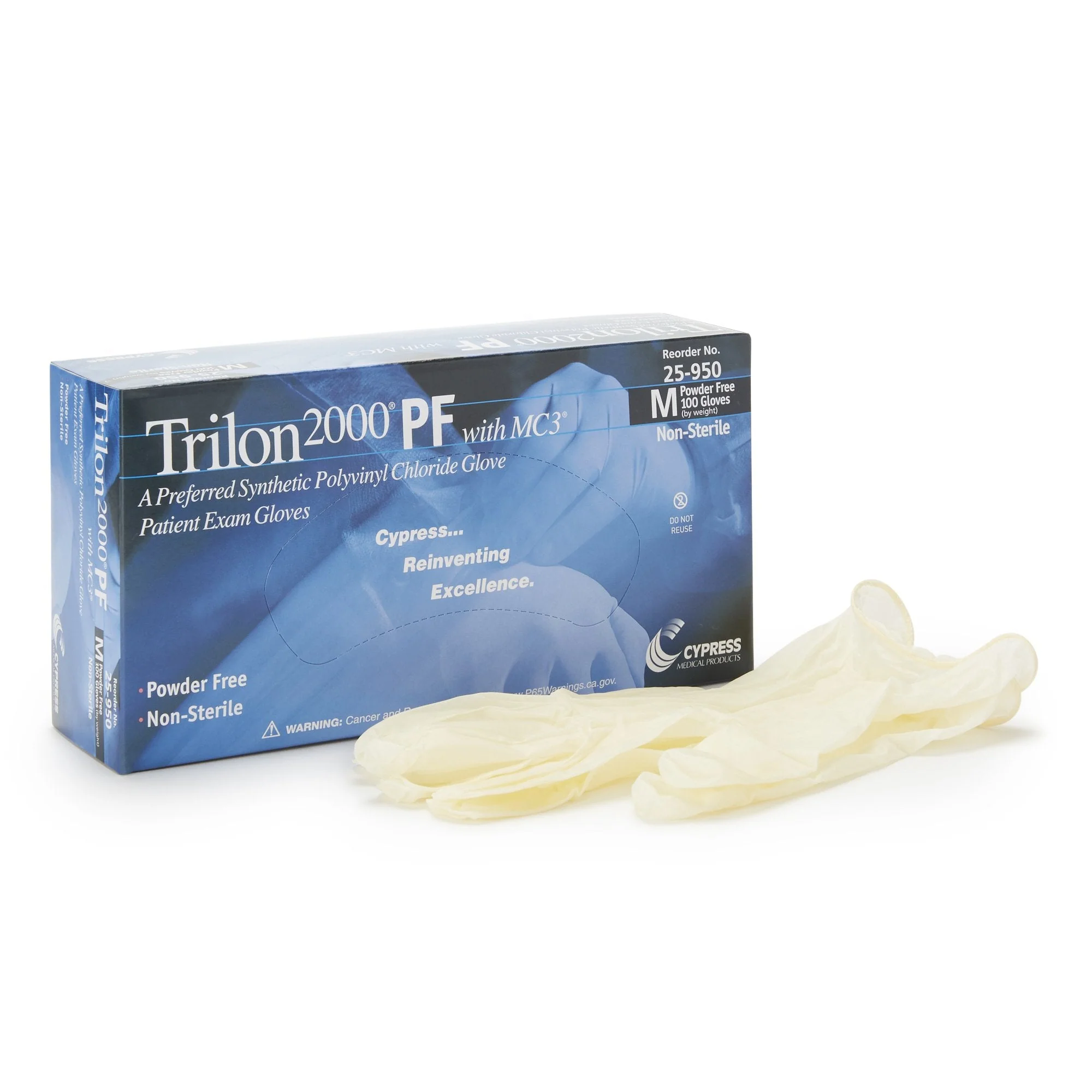 McKesson Brand Trilon 2000 PF with MC3 Stretch Vinyl Exam Glove, Medium, Ivory (1000/CS)