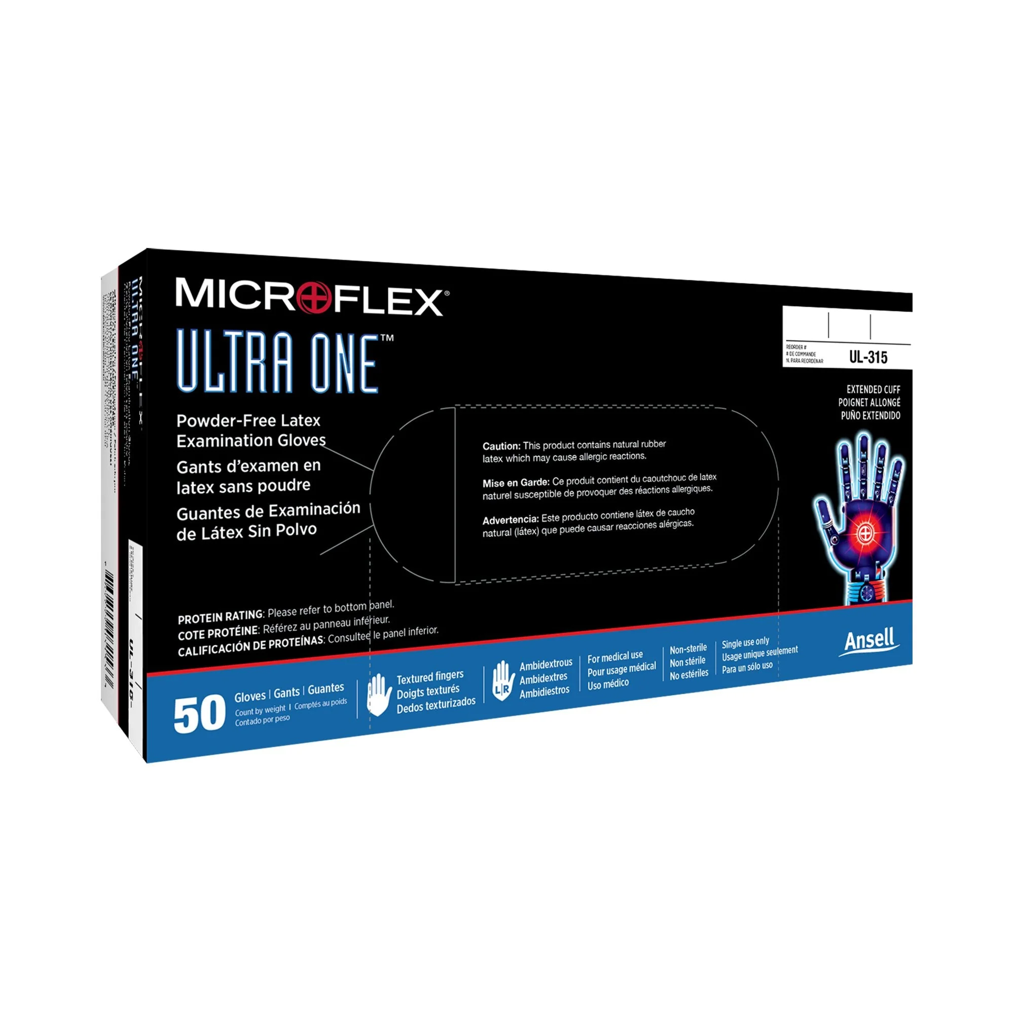 Microflex Medical Ultra One Latex Extended Cuff Length Exam Glove, Medium, White (500/CS) - Image 2