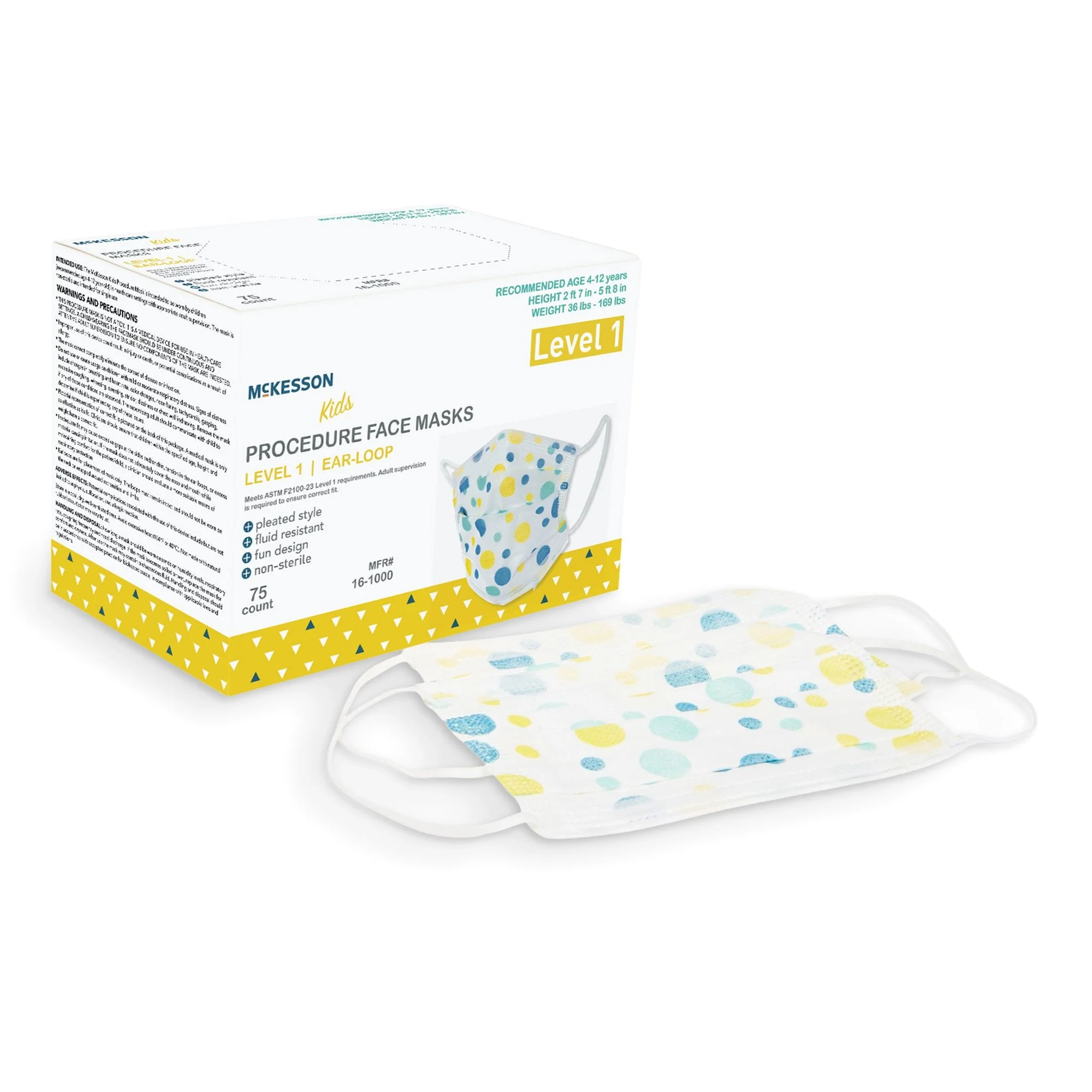 McKesson Brand McKesson Pediatric Procedure Mask, Blue and Yellow Polka Dot (750/CS)