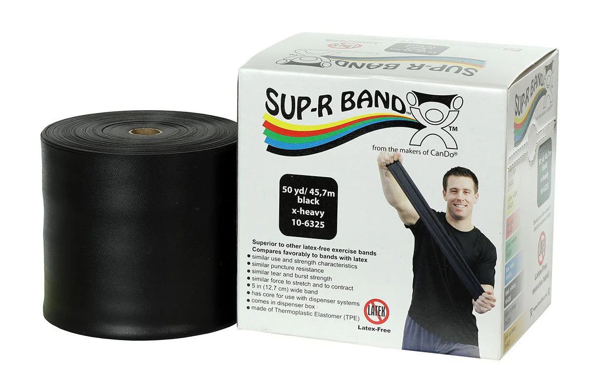 Fabrication Enterprises Sup-R Band Exercise Extra-Heavy Resistance Band, Black, 5 Inch x 50 Yard