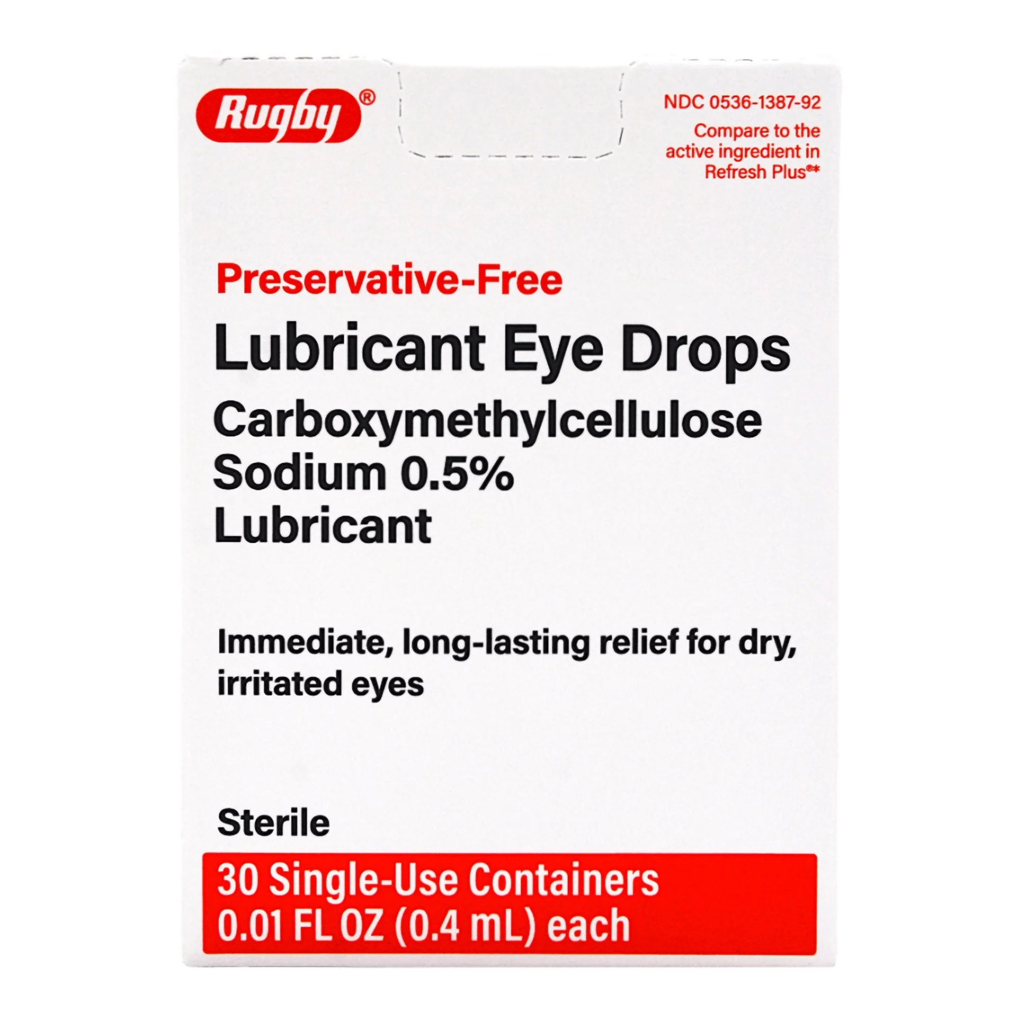 Major Pharmaceuticals Rugby 0.5% Carboxymethylcellulose Sodium Lubricant Eye Drops, Single Use Vials (30/BX) - Image 2