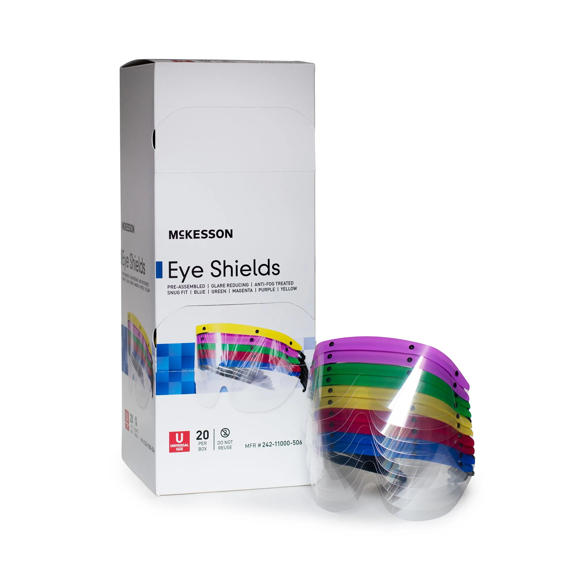 McKesson Brand Eye Shield with Dispenser McKesson Pre-Assembled Anti-fog / Anti-glare / Anti-static Coating Clear Tint Plastic Film Lens Black Frame Over Ear One Size Fits Most (120/CS)