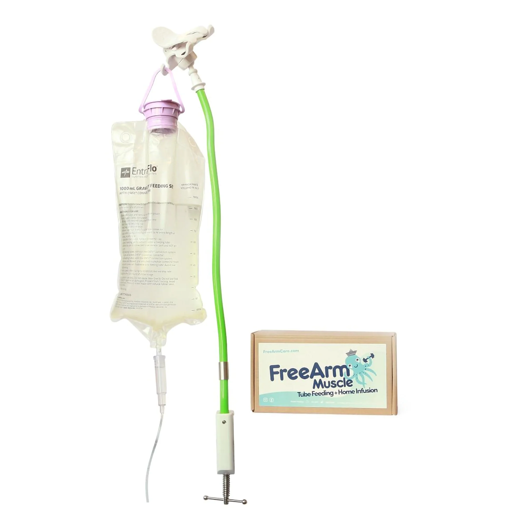 Feeding Tube / Infusion Bag Holder FreeArm Muscle Green For Feeding Bags, Gravity Sryinges, Lightweight Feeding Pumps