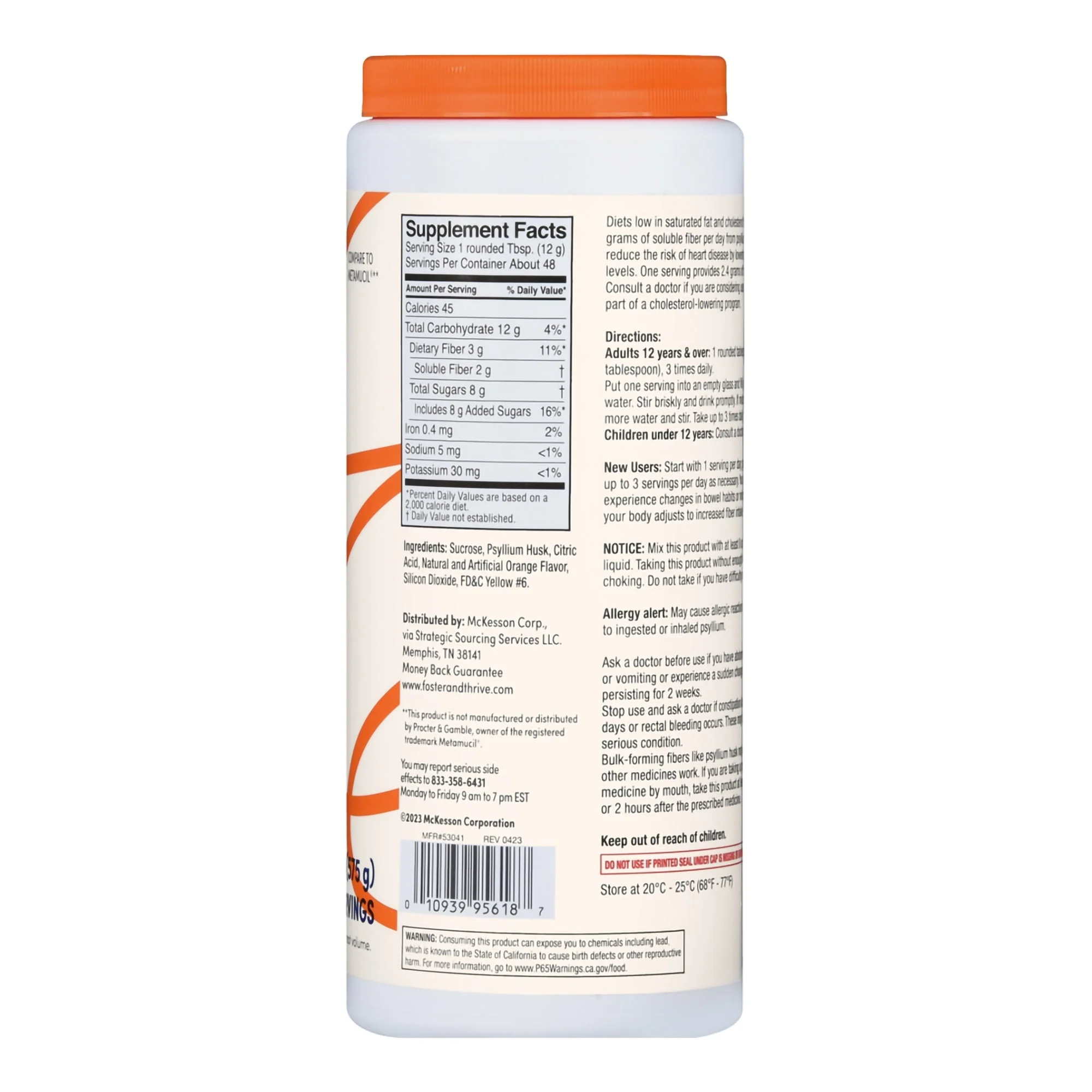 McKesson Brand Foster & Thrive Fiber Powder Psyllium Husk, Orange Flavor - Image 2