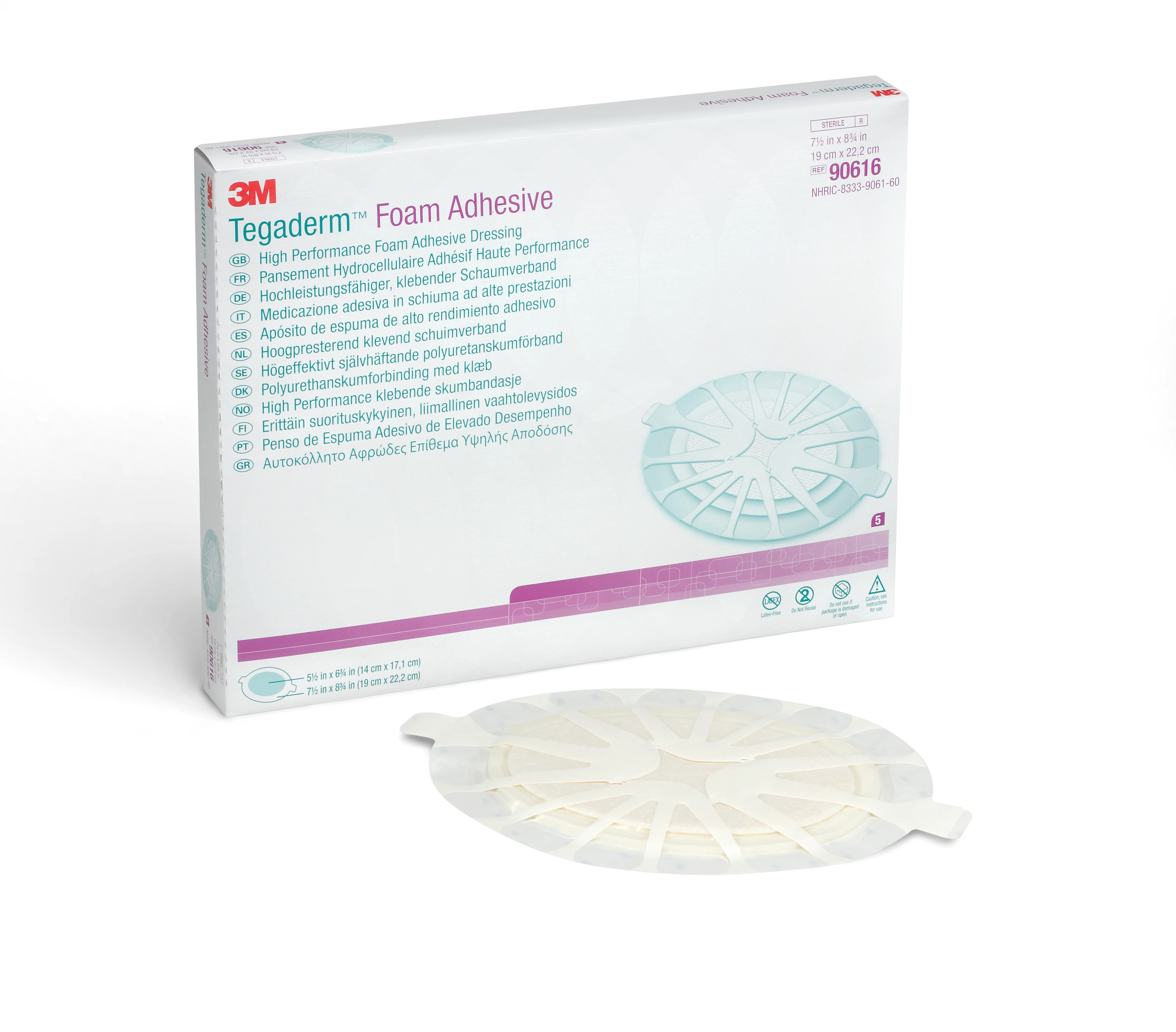 Solventum Corporation 3M Tegaderm High Performance AdhesiveBorder Foam Dressing, 19 x 22.2 cm Oval (15/CS)
