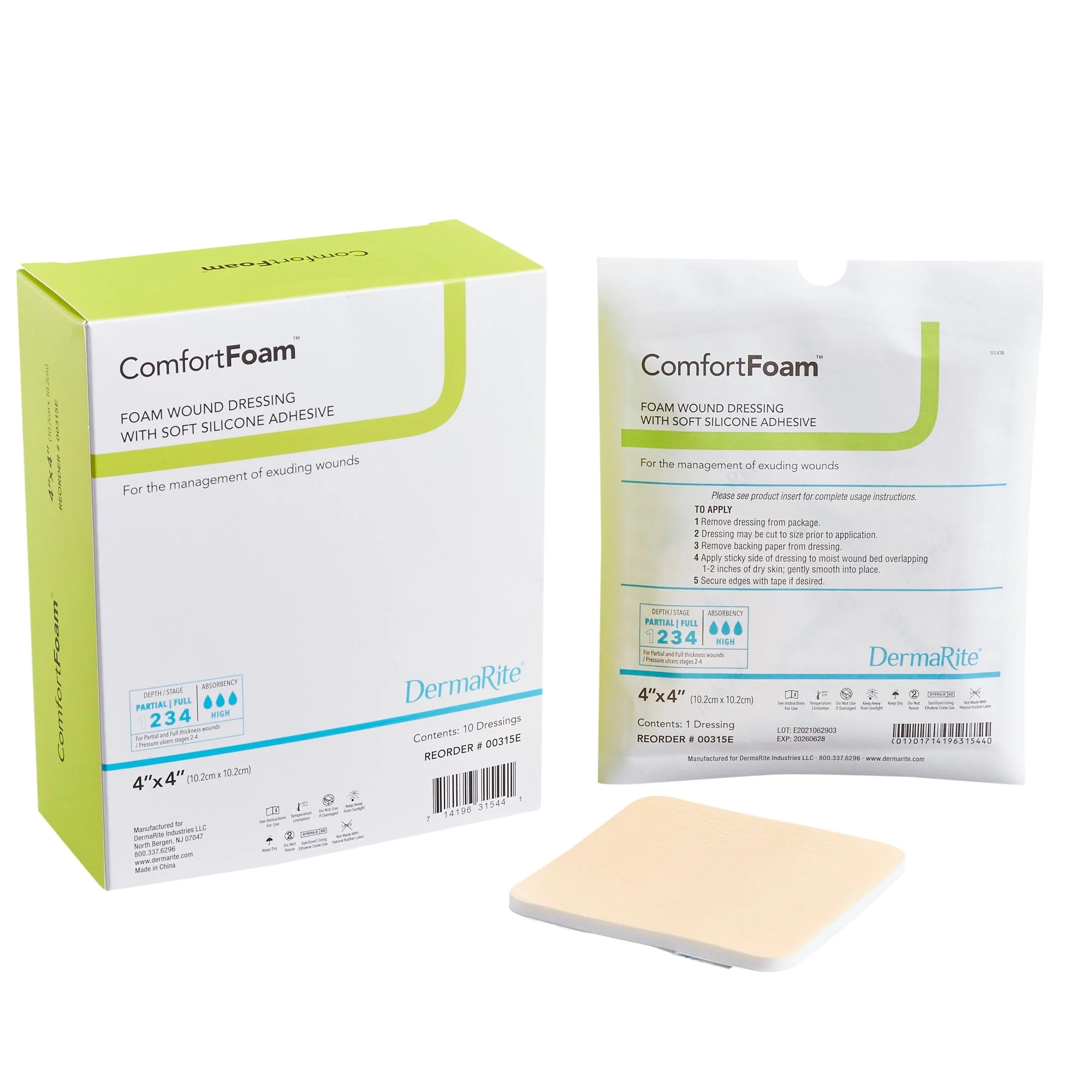Sion Brands LLC ComfortFoam Silicone Adhesive without Border Silicone Foam Dressing, 4 x 4 Inch (10/BX)