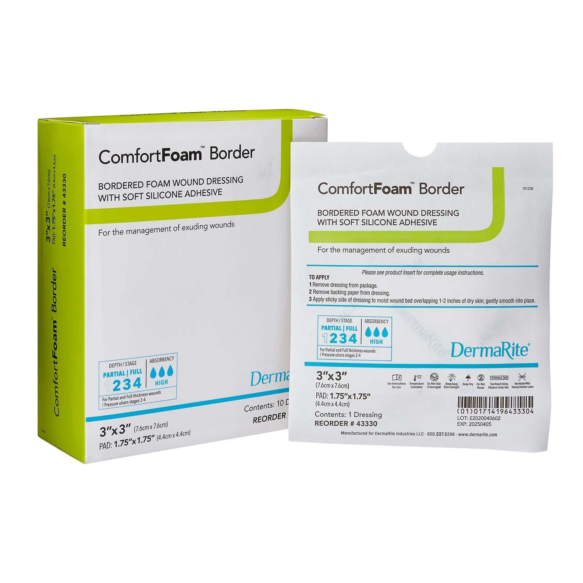 Sion Brands LLC ComfortFoam Border Foam Wound Dressing w/ Soft Silicone Adhesive, 7.6 x 7.6 cm (10/BX)