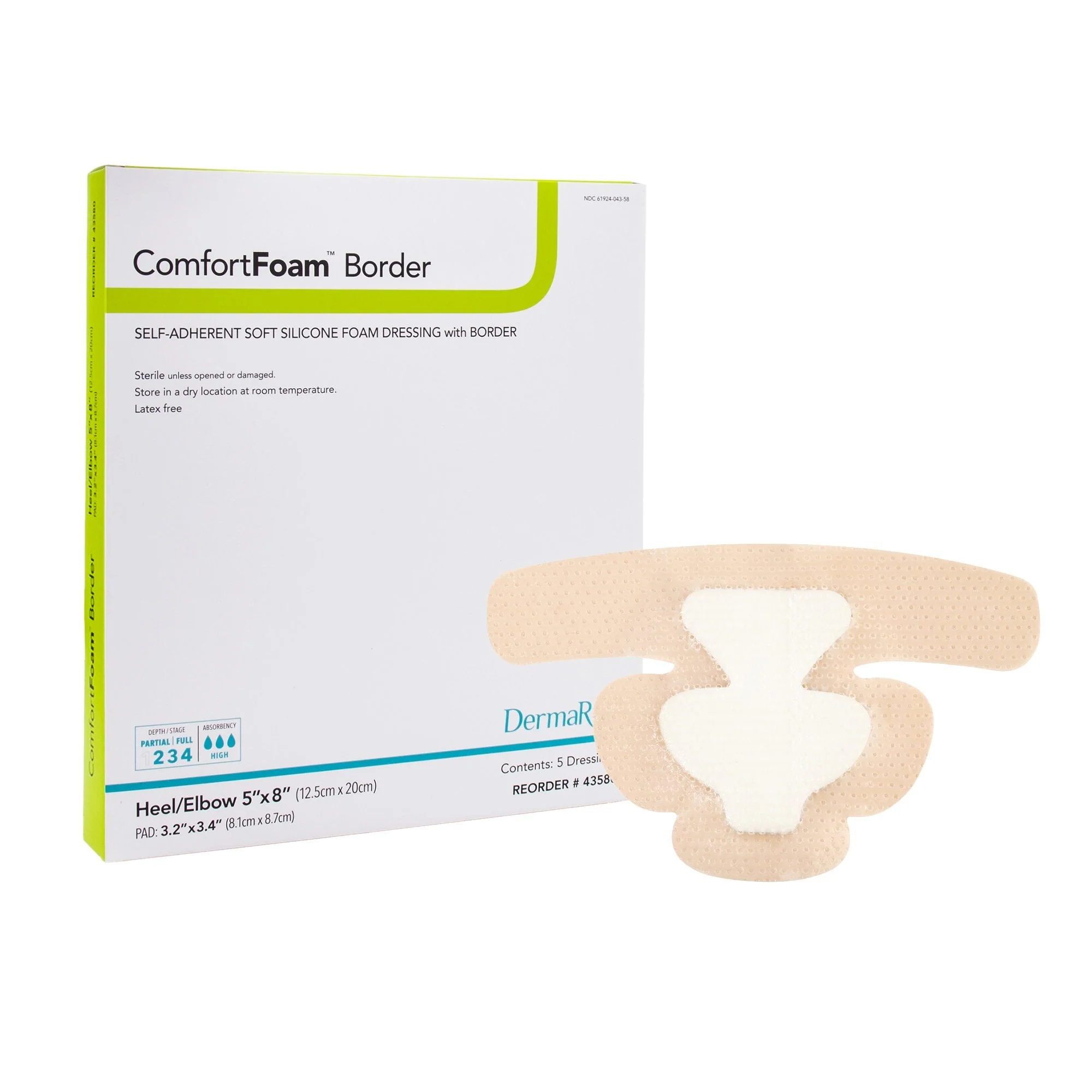 Sion Brands LLC ComfortFoam Bordered Foam Wound Dressing w/ Soft Silicone Adhesive, 5 x 8 Inch (5/BX)