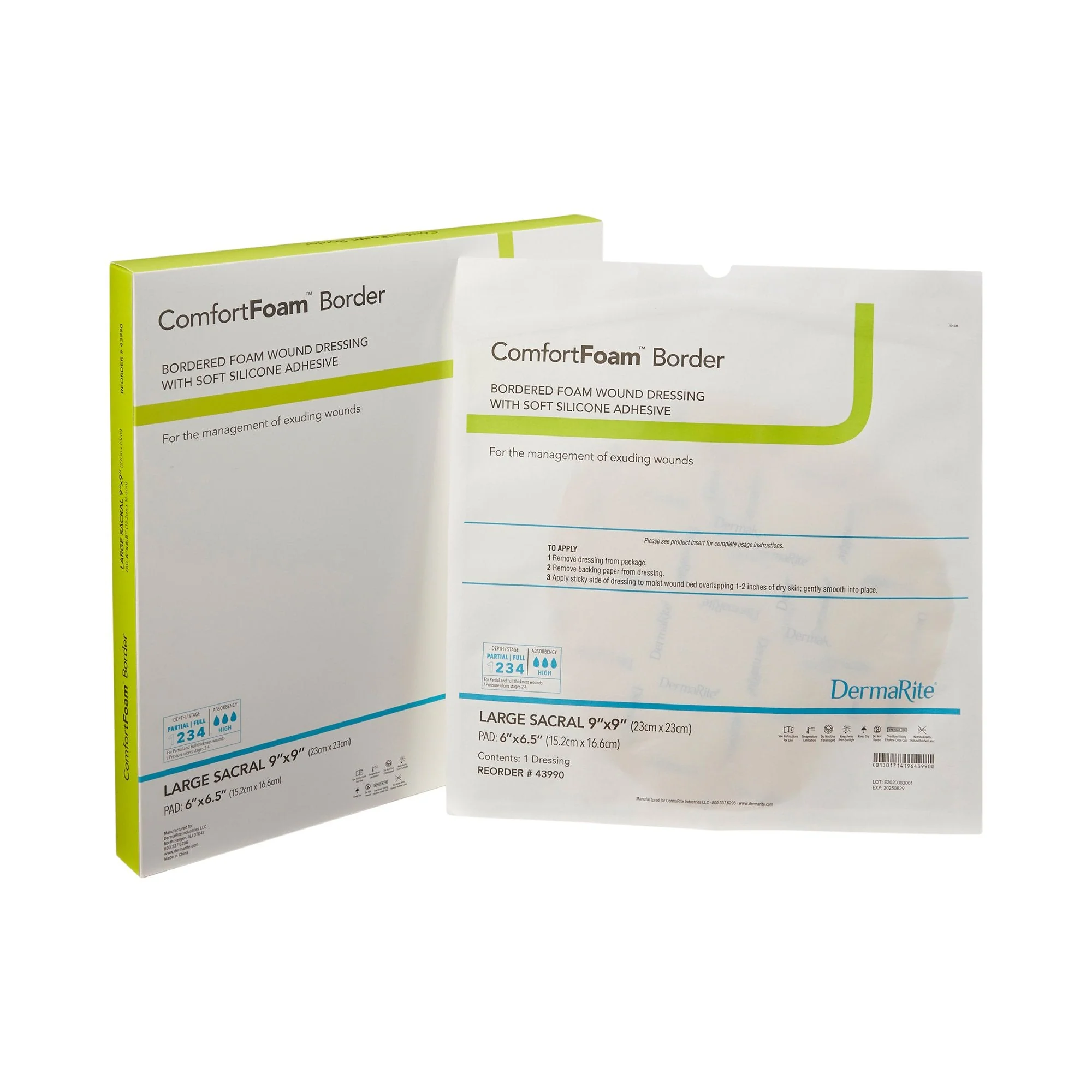 Sion Brands LLC ComfortFoam Bordered Foam Wound Dressing w/ Soft Silicone Adhesive, 9 x 9 Inch (5/BX)