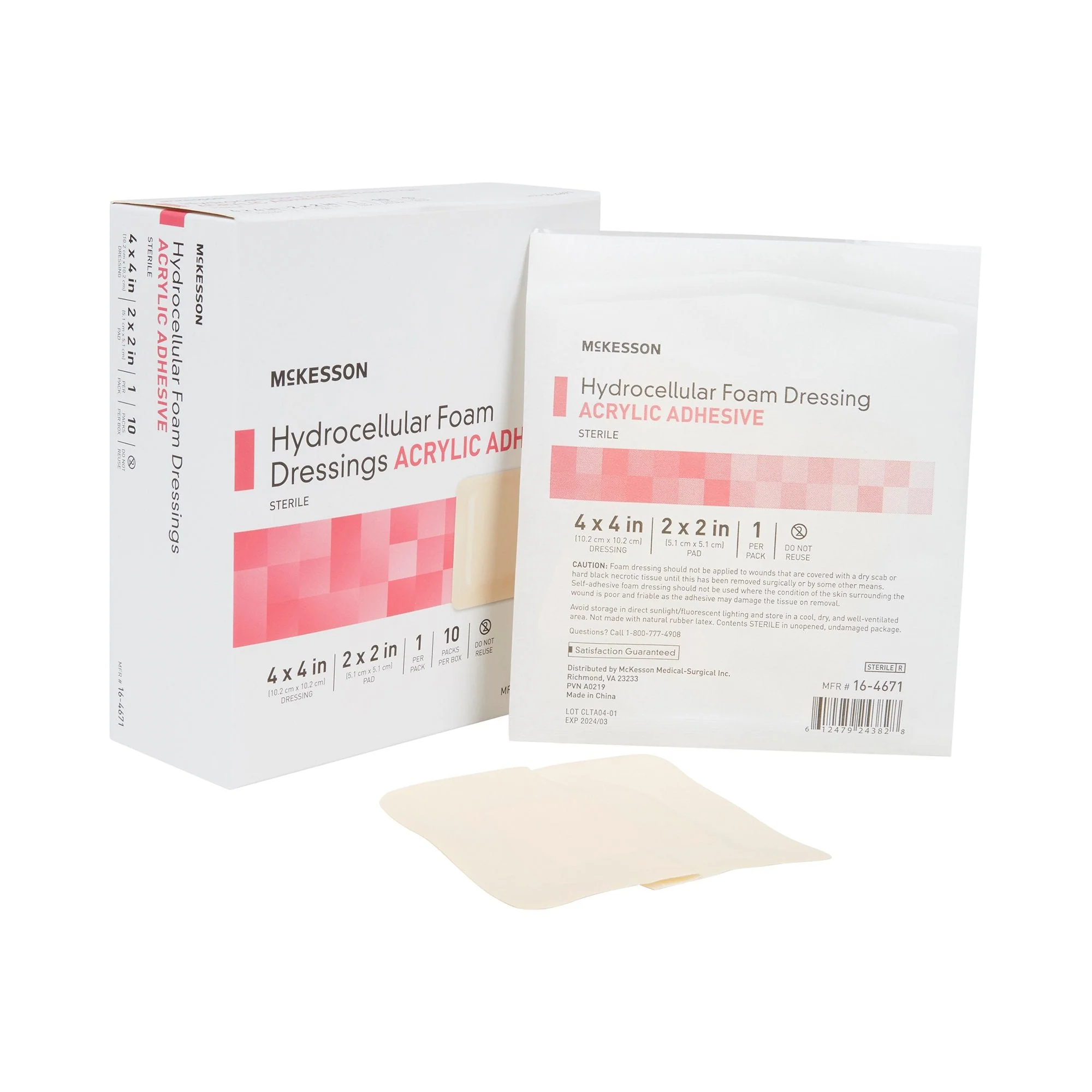 McKesson Brand McKesson Acrylic Adhesive with Border Foam Dressing, 4 x 4 Inch (100/CS)