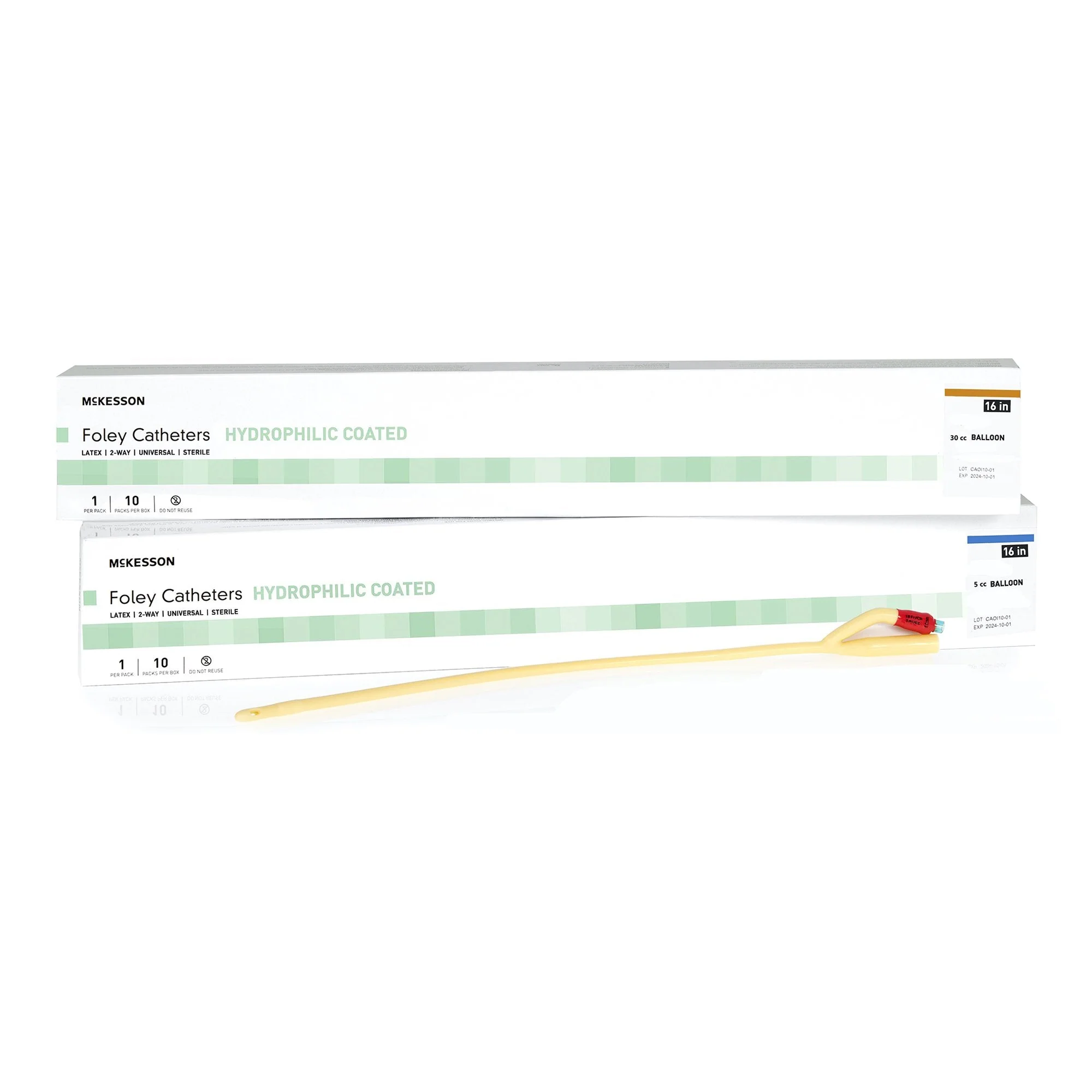Foley Catheter McKesson 2-Way Standard Tip 30 cc Balloon 20 Fr. Hydrophilic Polymer Coated Latex