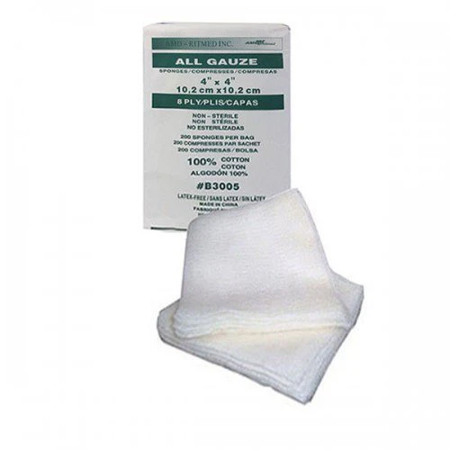 AMD Ritmed Gauze Sponge All Gauze 4 X 4 Inch 8-Ply NonSterile 20 per Pack (4000/CS)