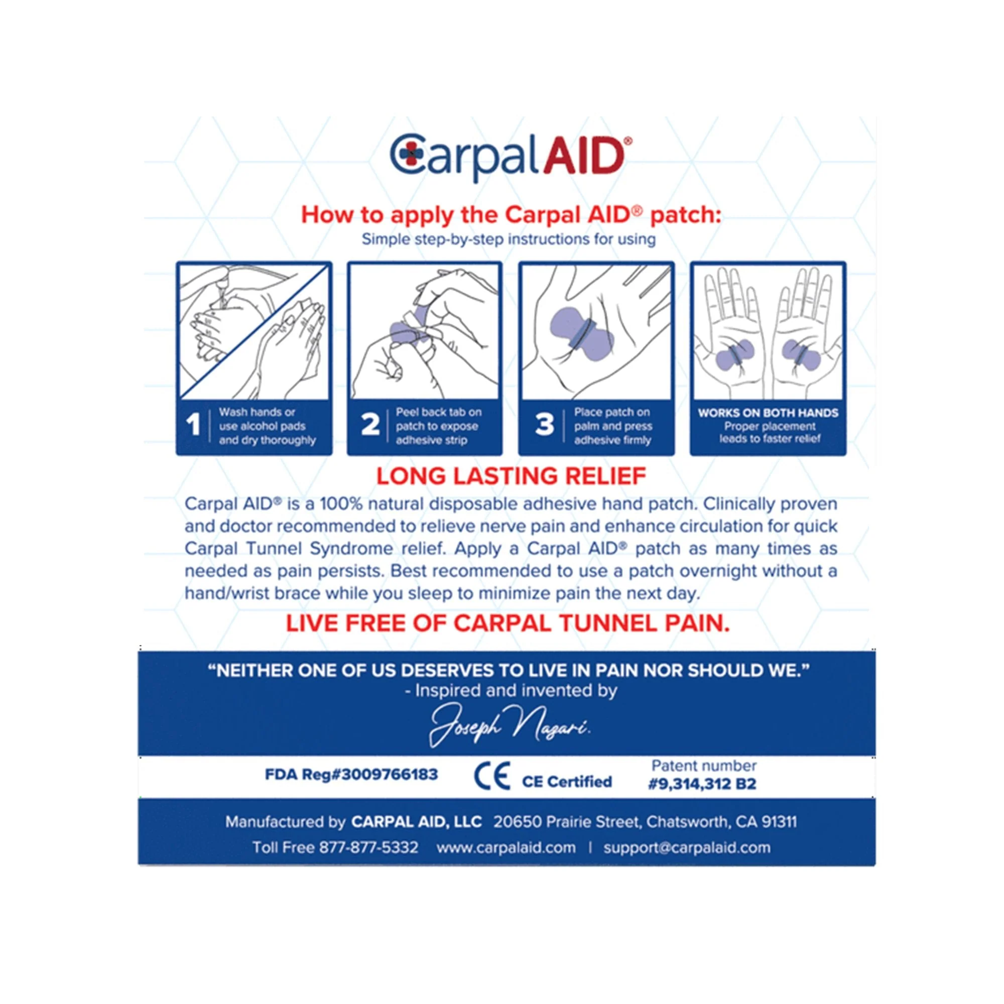 Carpal AID LLC CarpalAid Patch Hand-Based Carpal Tunnel Support, Small (960/CS) - Image 4