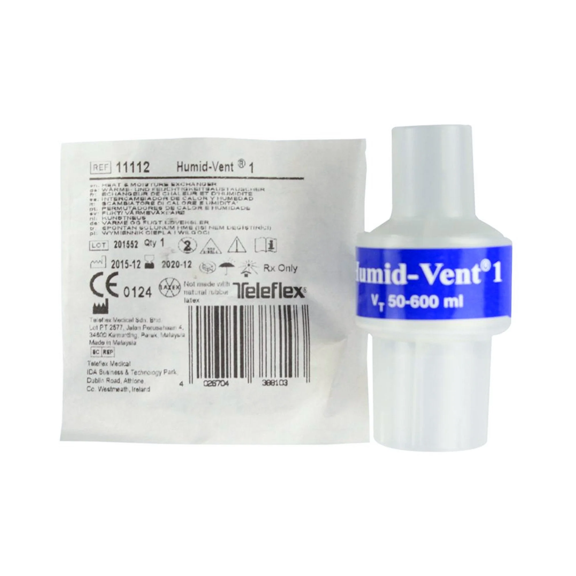 Heat and Moisture Exchanger Humid-Vent 35.37 mg H₂O/L @ VT 200 mL 1.09 cm H₂O @ 30 LPM Straight