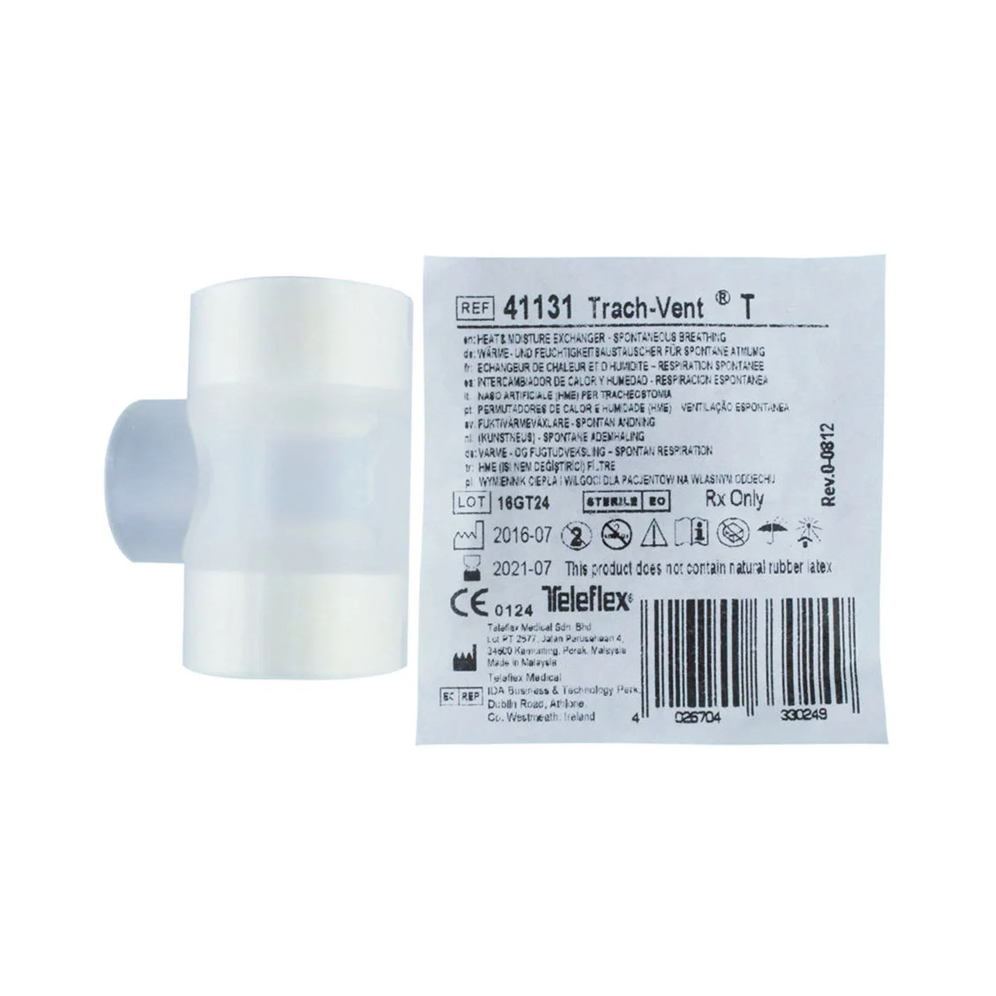 Heat and Moisture Exchanger-Trach Teleflex 32 mg H₂O/L @ VT 500 mL 0.33 cm H₂O @ 30 LPM Straight