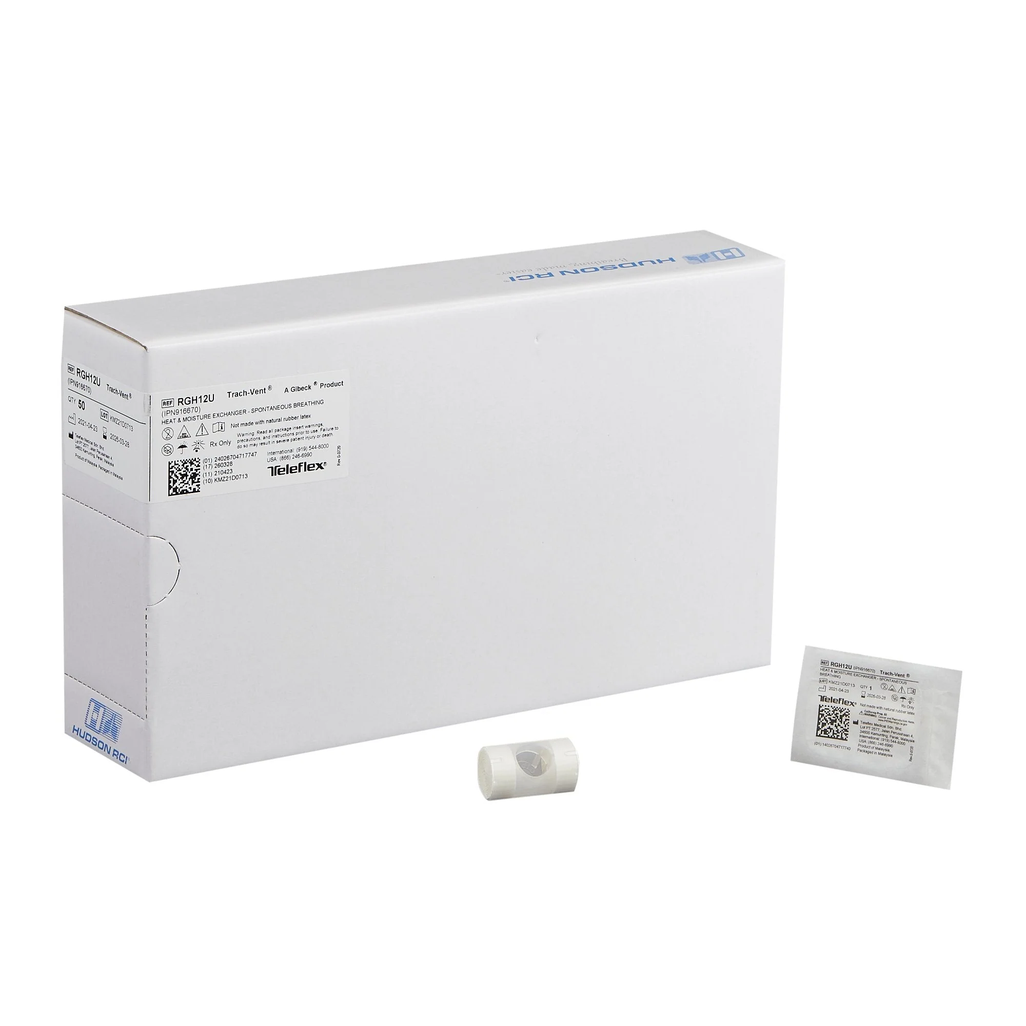 Heat and Moisture Exchanger-Trach Trach-Vent 32.42 mg H₂O/L @ VT 500 mL 0.59 cm H₂O @ 30 LPM Straight